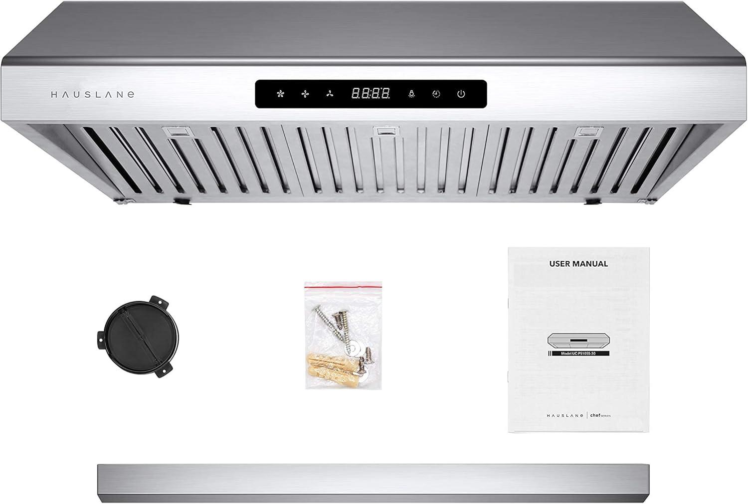 Hauslane 30" Stainless Steel 500 CFM Ducted (Vented) Under Cabinet Range Hood with Baffle Filter