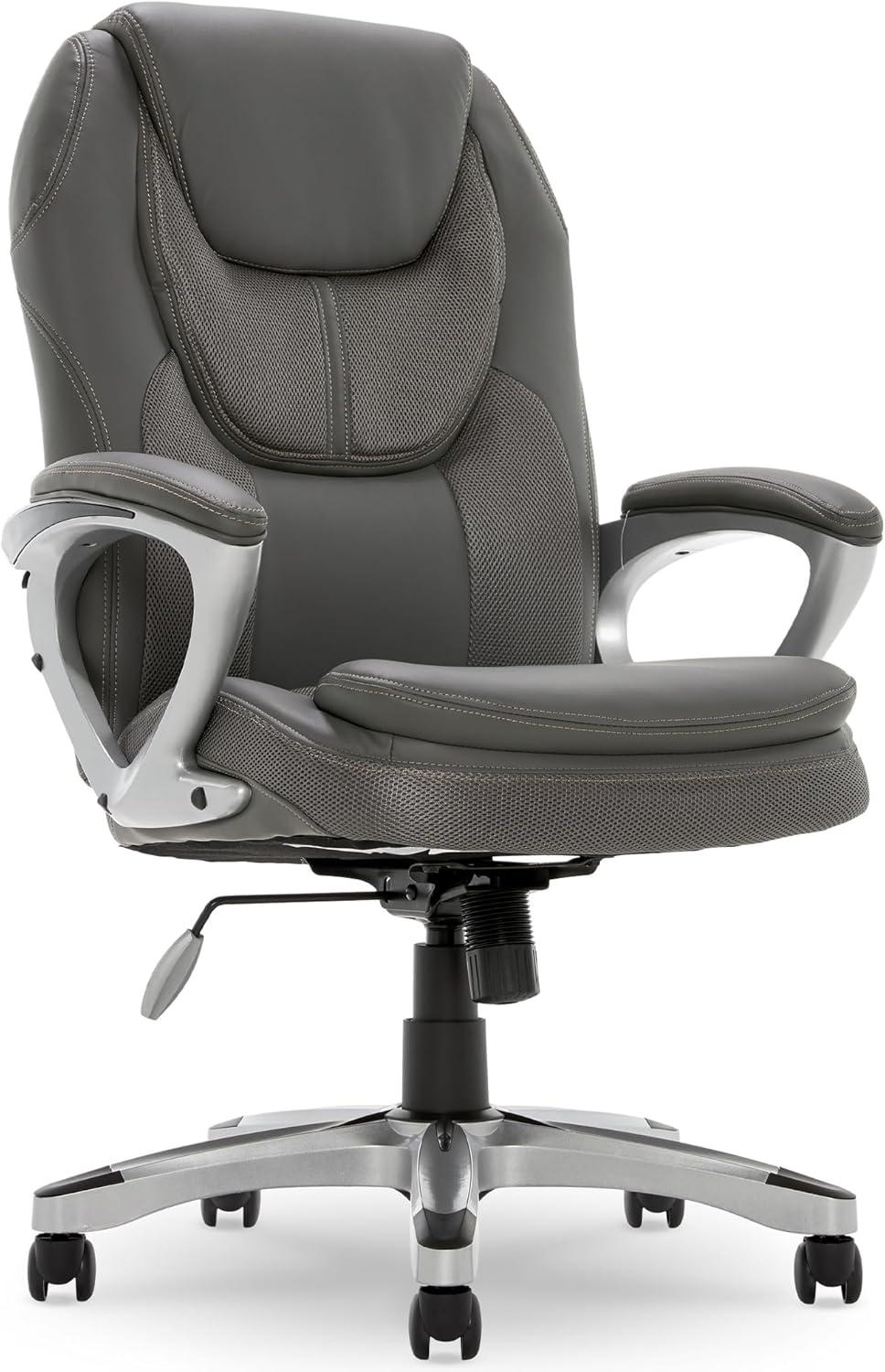 Amplify Executive Mesh Office Chair Seamless Light Gray - Serta: Ergonomic with Fixed Arms & Casters, Adjustable Height