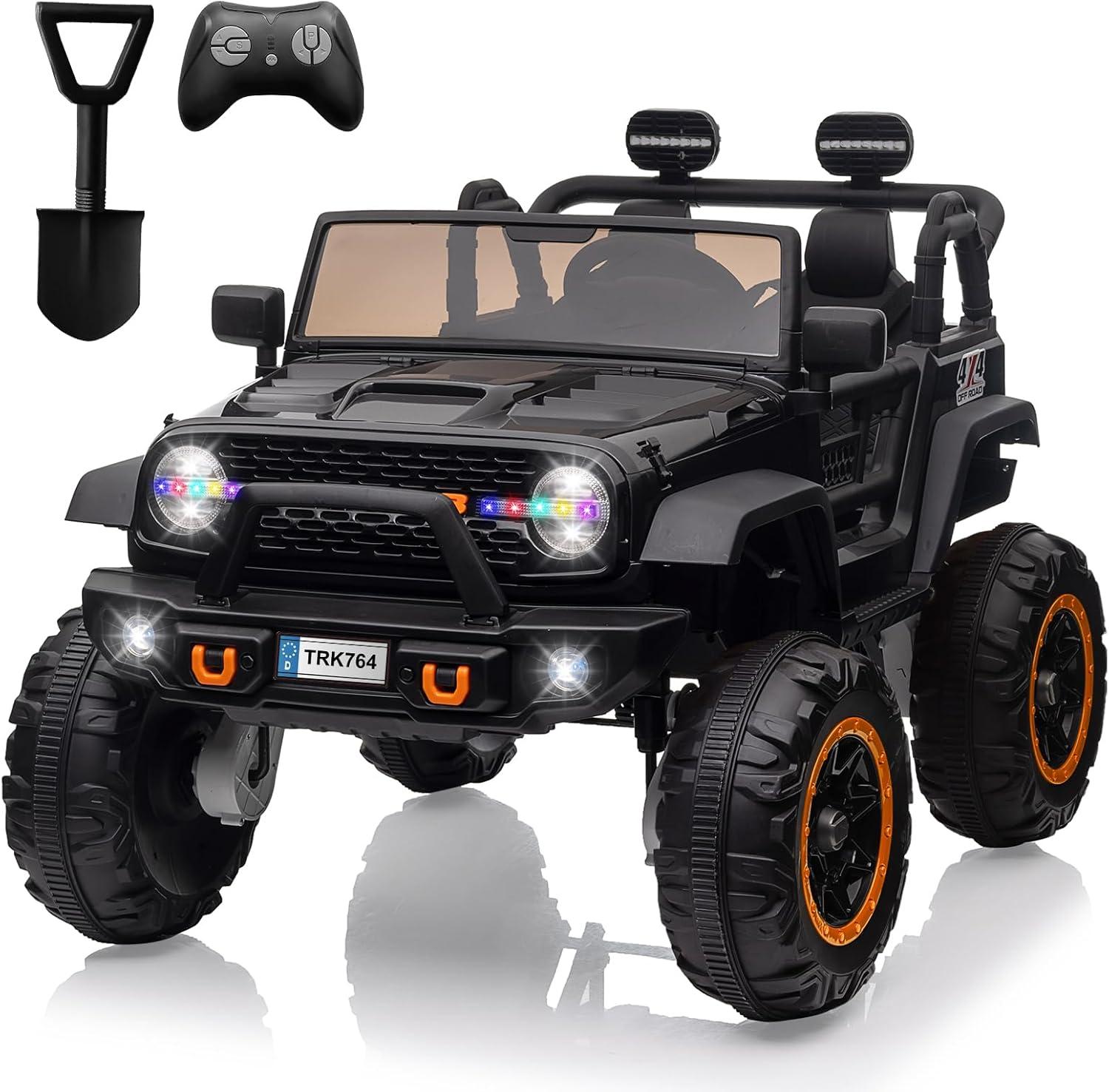 White 24V Kids Ride-On Truck with Remote Control and LED Lights