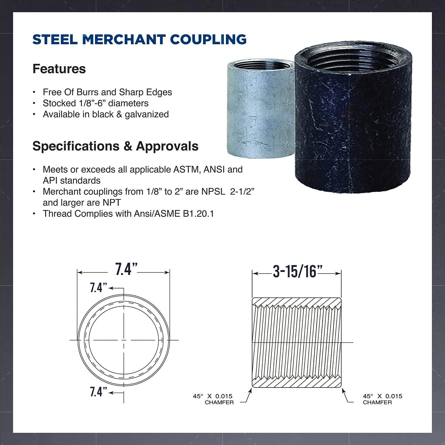 6" Black Steel Half Coupling with Female Connection