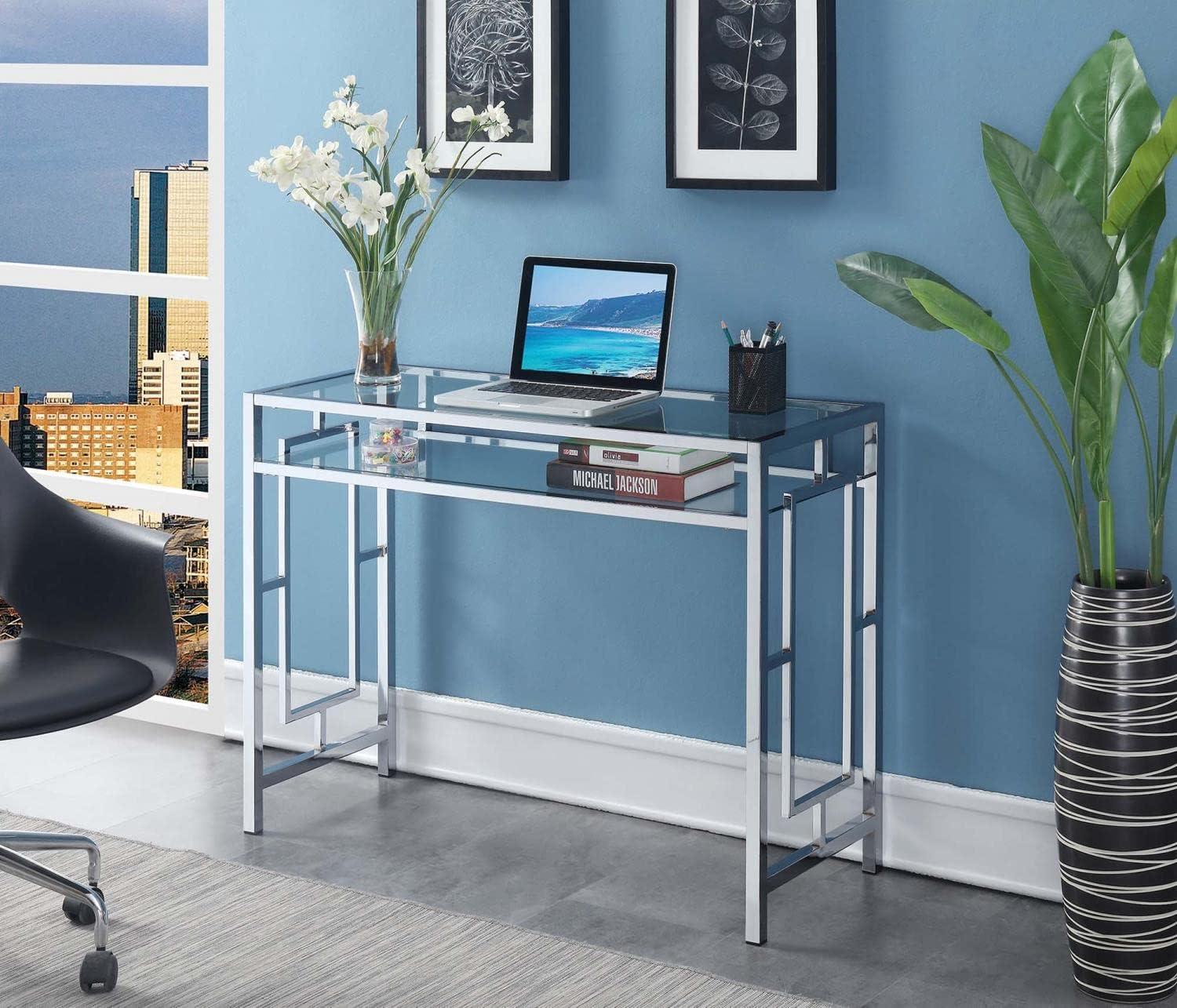 Convenience Concepts Town Square Chrome Desk With Shelf