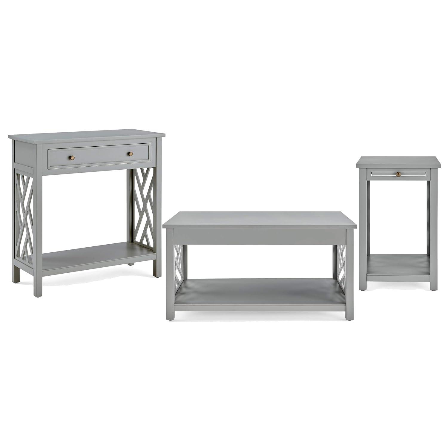 Alaterre Furniture Coventry 36 in. Entryway/Console/Sofa Table 3-Piece Set with Coffee Table, End Table & Tray Shelf, Gray