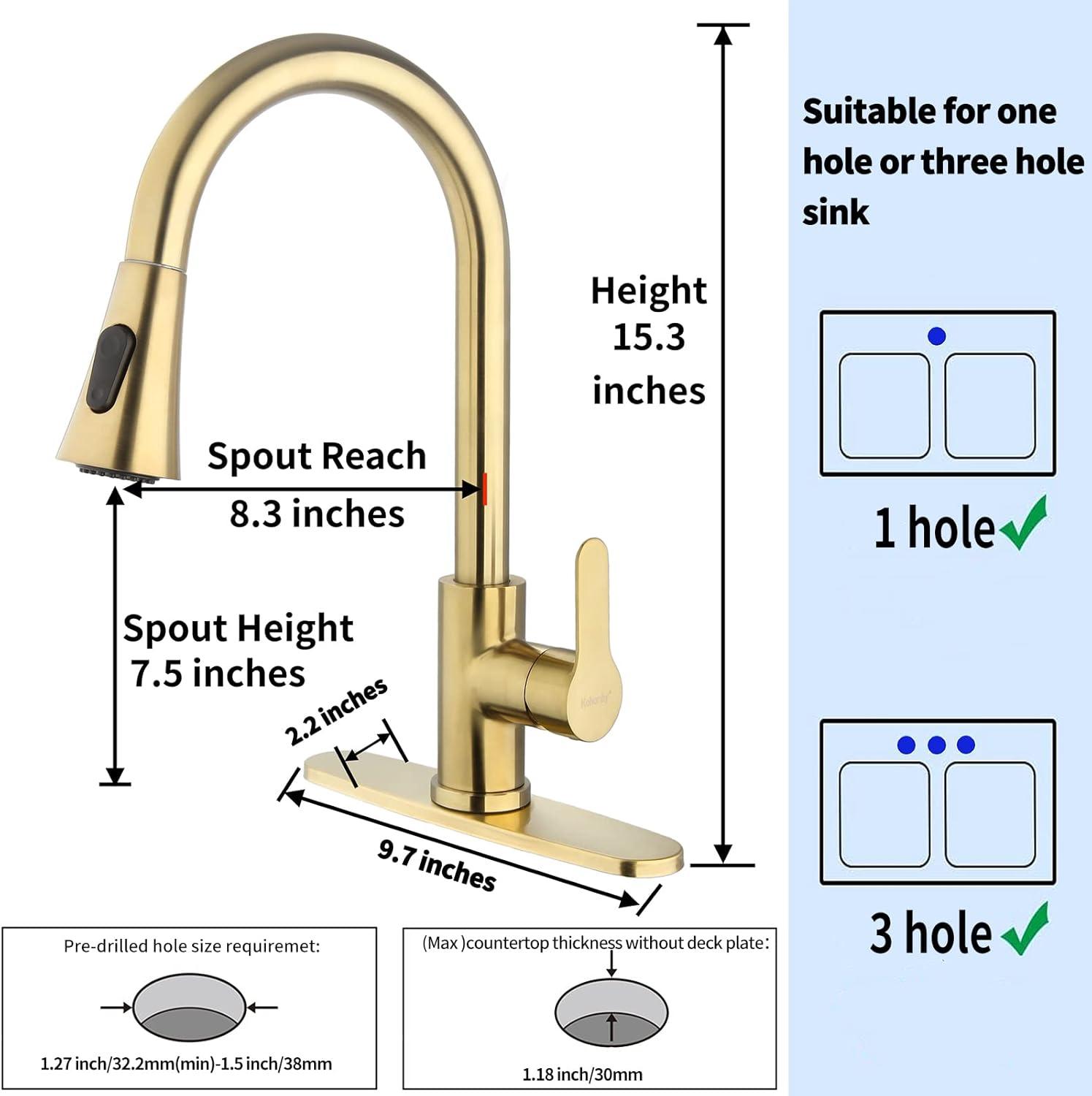 Single Handle Pull Down Sprayer Kitchen Faucet High Arc Stainless Steel Faucet with 3-Function Sprayer