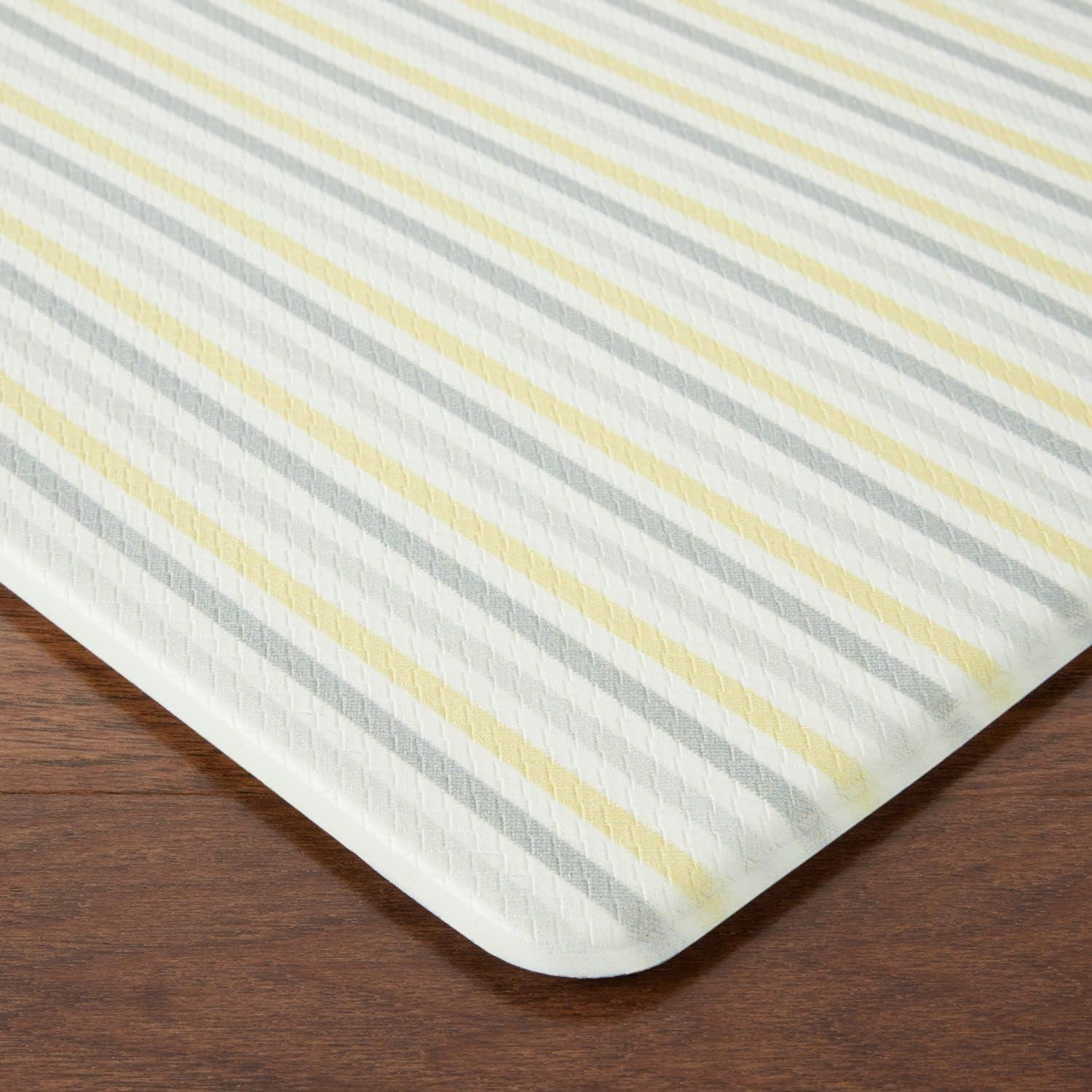 Martha Stewart Amber Floral Daisy Stripe Reverisble Water Resistant Kitchen Mat, Yellow/Coral, 20"x30"