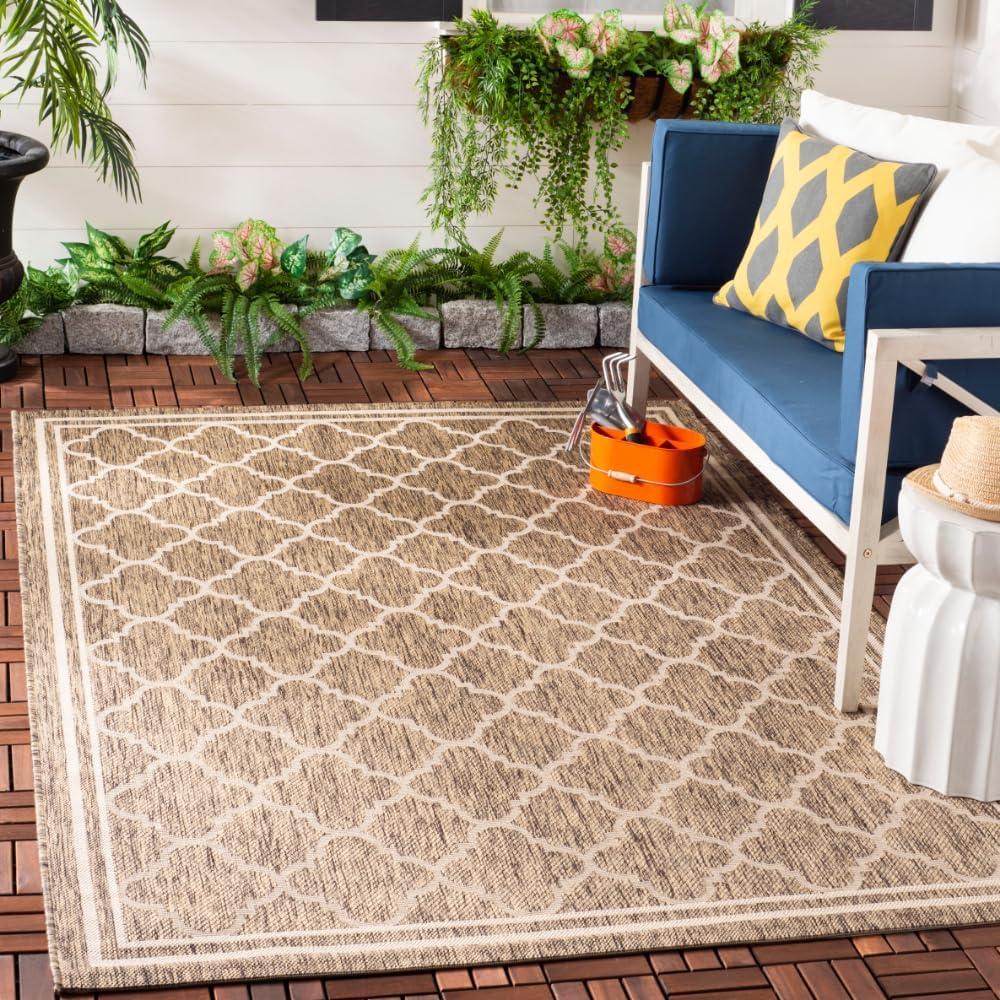 SAFAVIEH Courtyard Alina Geometric Indoor/Outdoor Area Rug, 6'7" x 9'6", Brown/Bone