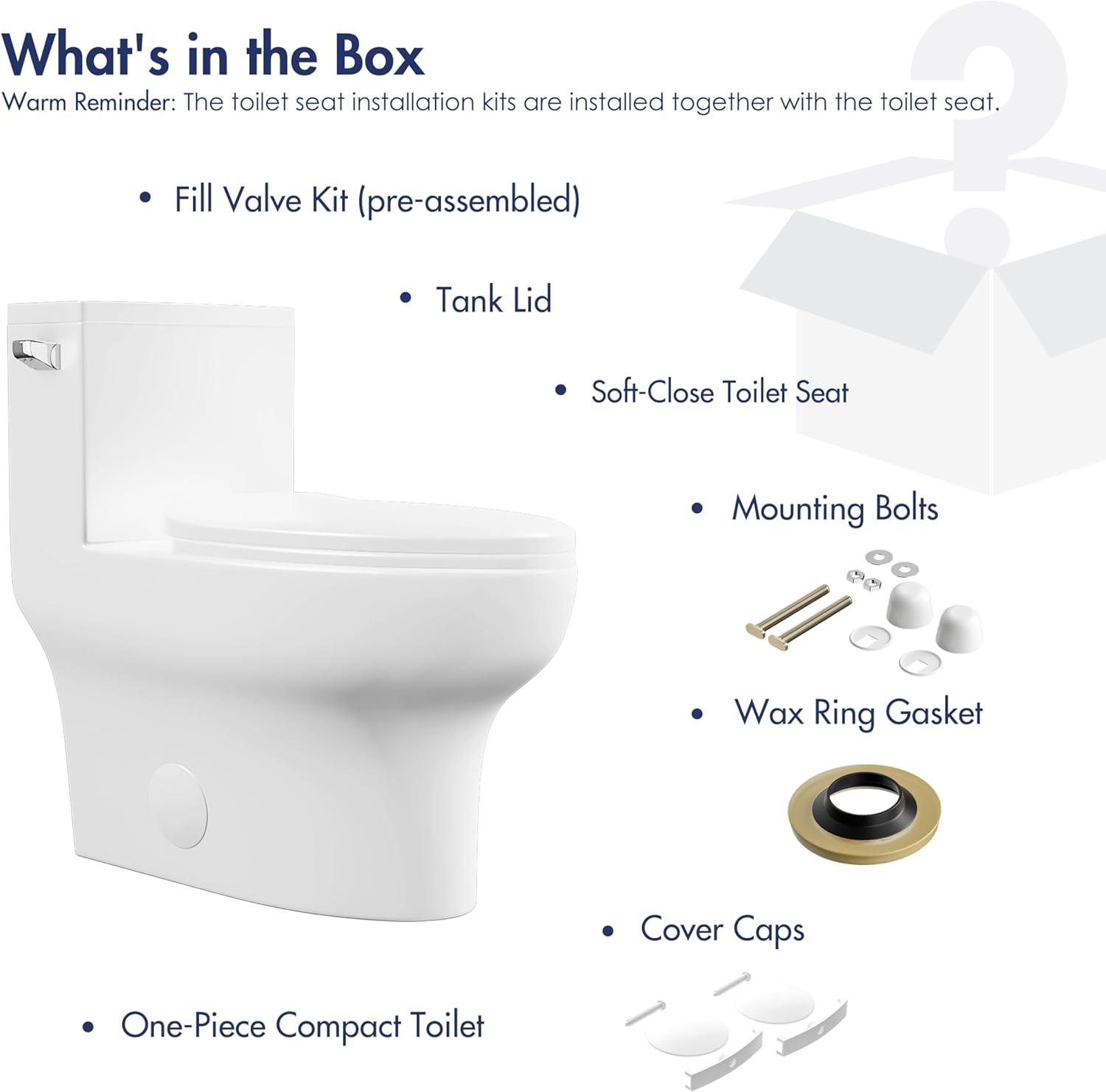 Eridanus One Piece Toilet Elongated With Soft Closing Seat, Comfortable ADA Compliant 17" Chair Height Seat, Powerful & Quiet Left Side Trip Lever Flush (1.28 GPF), 12" Rough-In