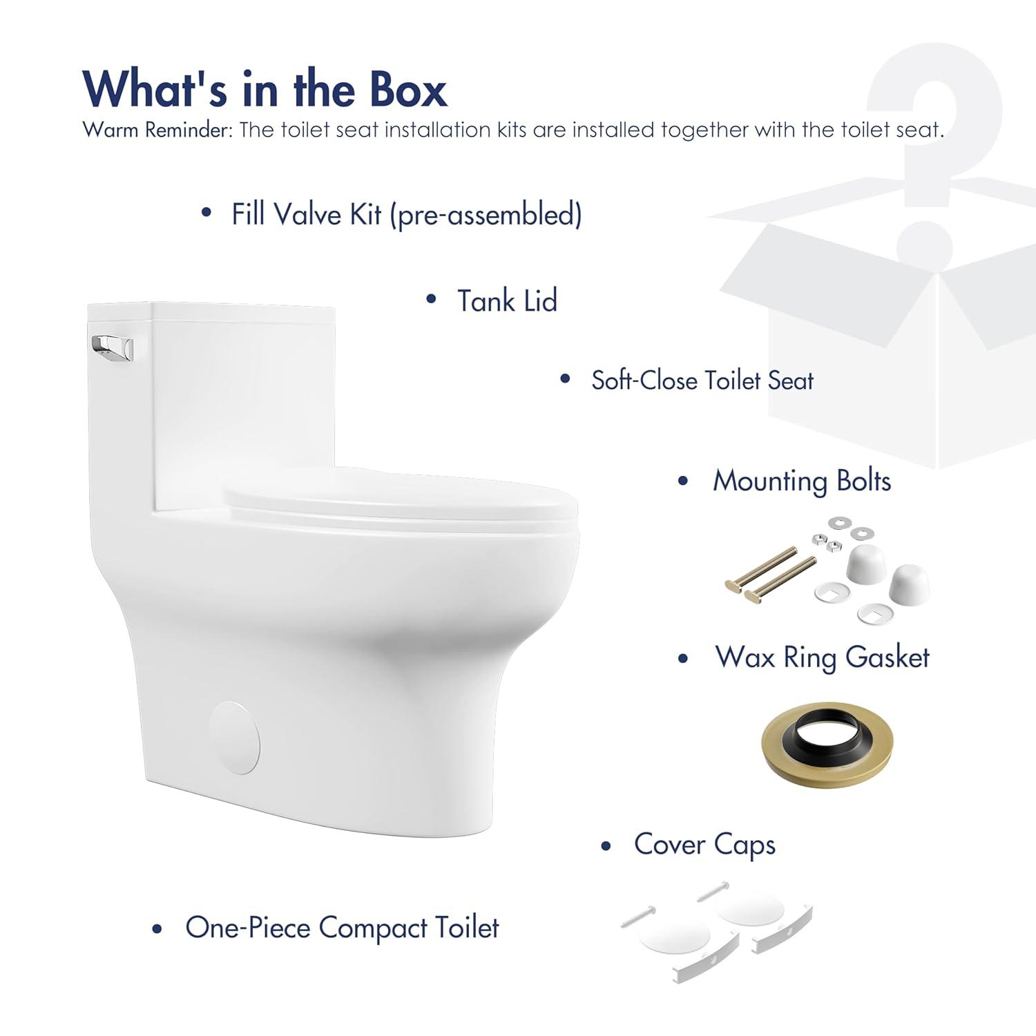 Eridanus One Piece Toilet Elongated With Soft Closing Seat, Comfortable ADA Compliant 17" Chair Height Seat, Powerful & Quiet Left Side Trip Lever Flush (1.28 GPF), 12" Rough-In