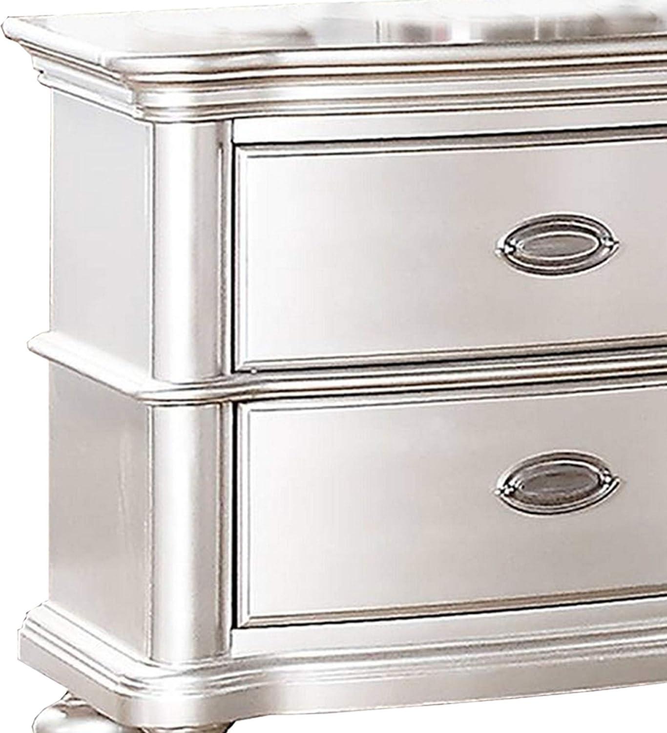 Wood Nightstand with 2 Drawer in Antique Silver