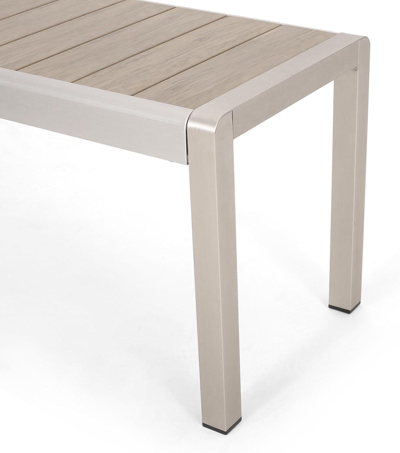 Modern Natural and Silver Aluminum Outdoor Dining Bench