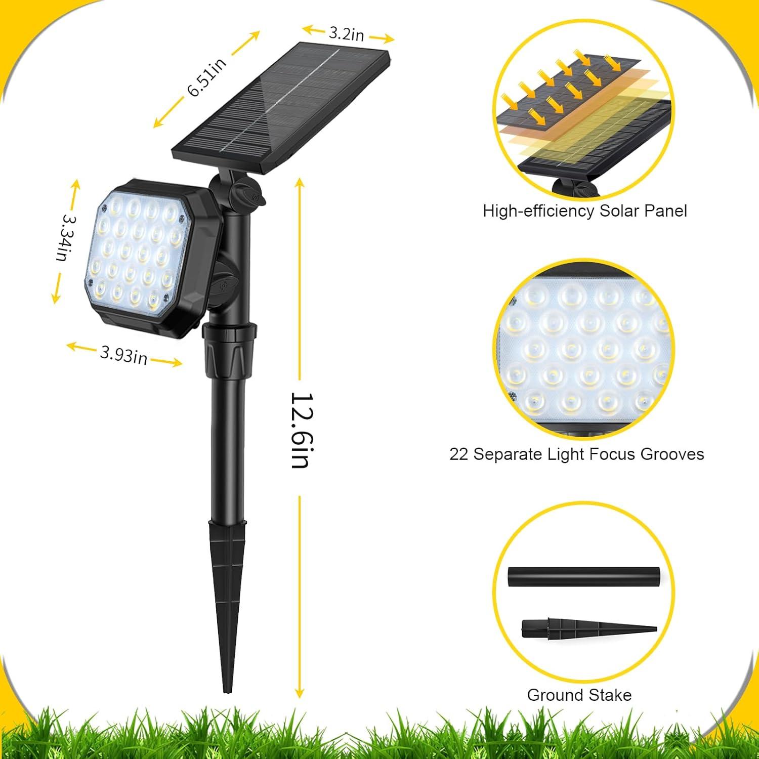 ROSHWEY 2PCS Bright Solar Spotlight Outdoor Waterproof, 700lm Outside Solar Landscape Lights for Yard, Garden, Driveway, Walkway, Lawn, Cool Light