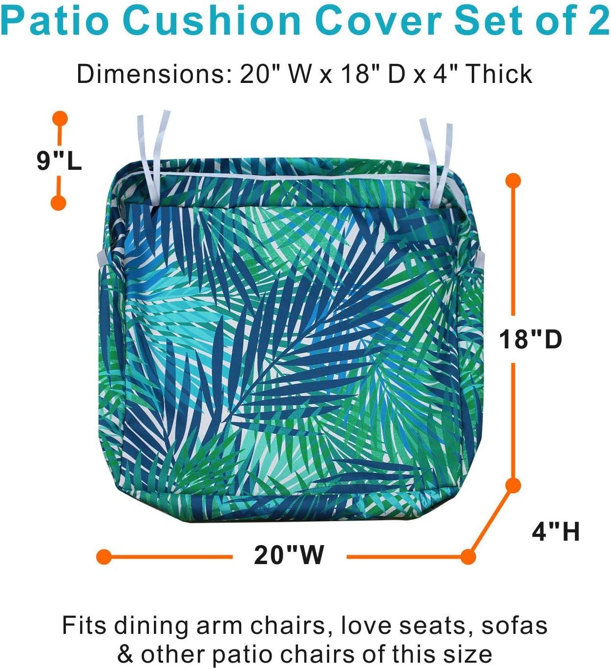NettyPro Patio Cushion Covers Replacement 2 Pack Water Repellent UV Resistant Outdoor Chair Seat Cushion Slipcover, 20 x 18 x 4 Inch