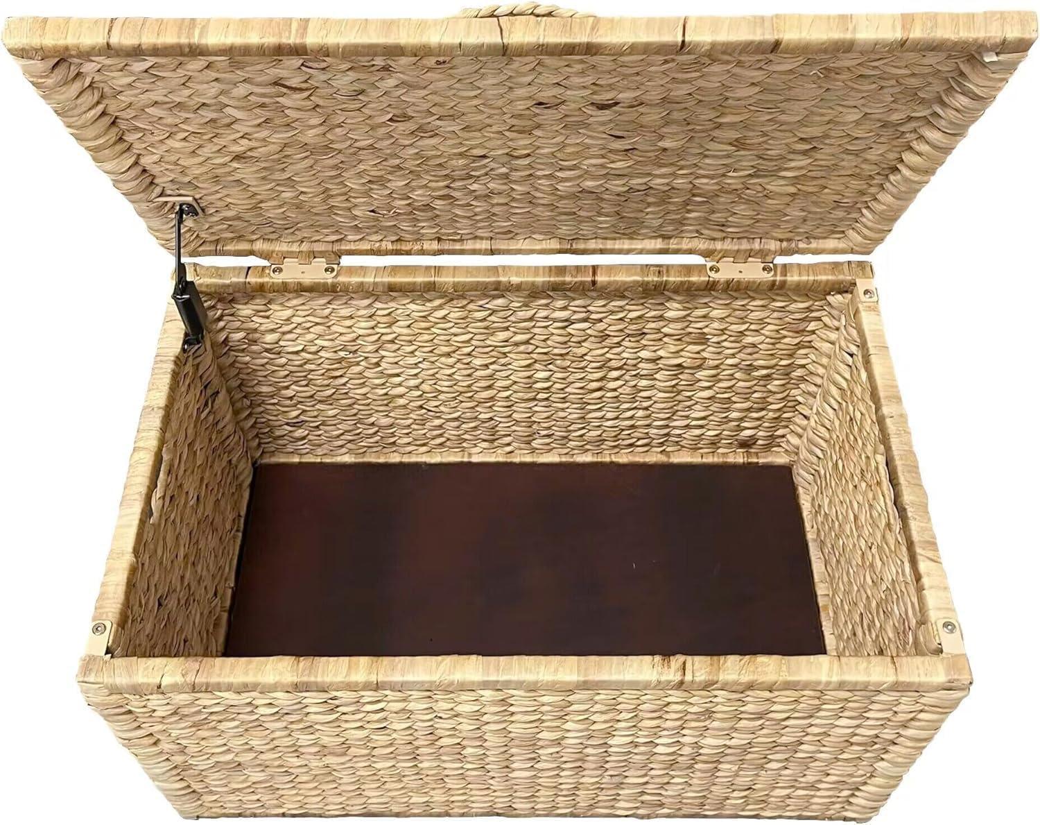 eHemco Heavy-duty Water Hyacinth Wicker Storage Trunk with Metal Frame, 30 by 17.5 by 17.5 Inches, Natural