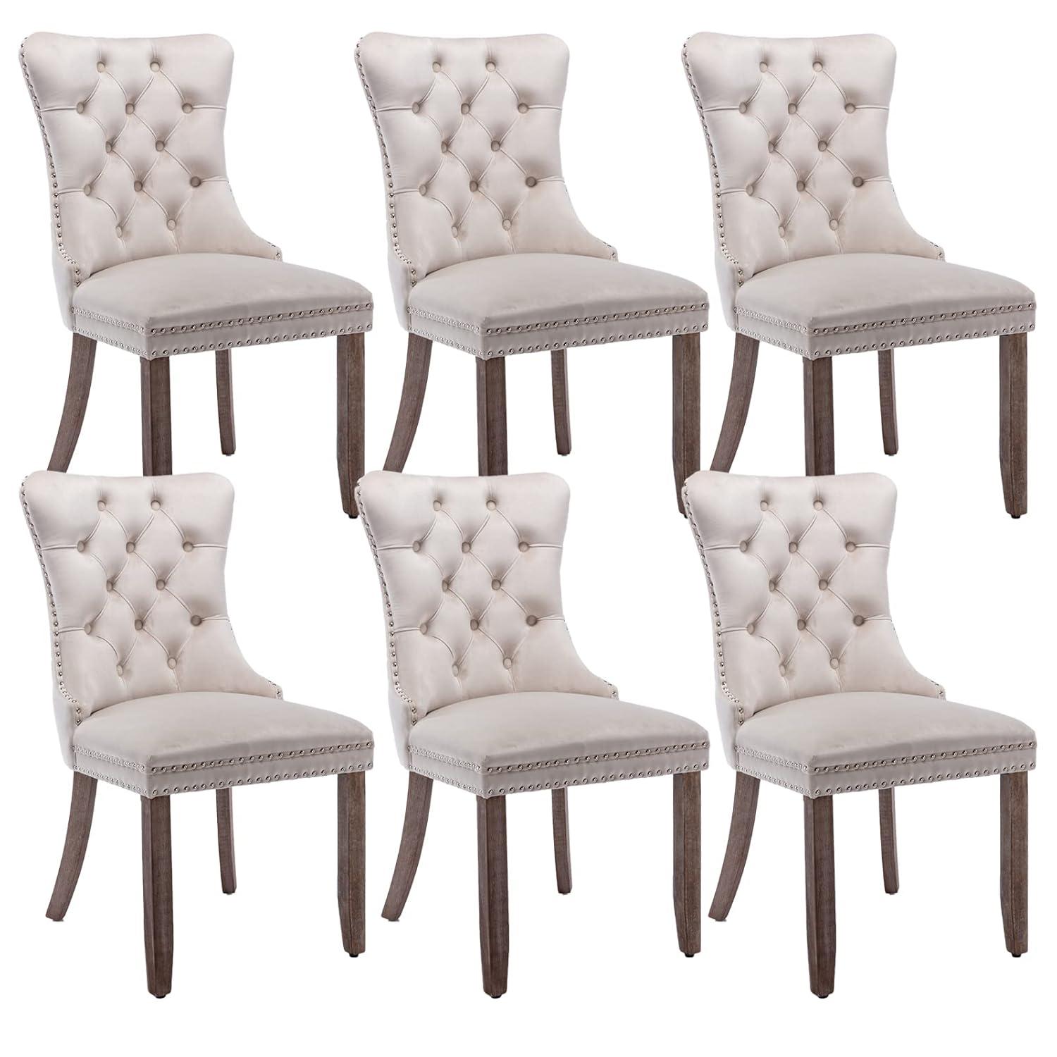 Velvet Upholstered Wing Back Dining Chair (Set of 6)