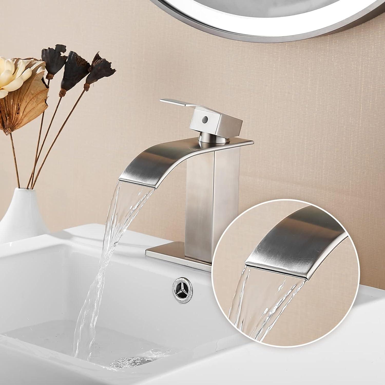 Brushed Nickel Single Handle Waterfall Bathroom Faucet