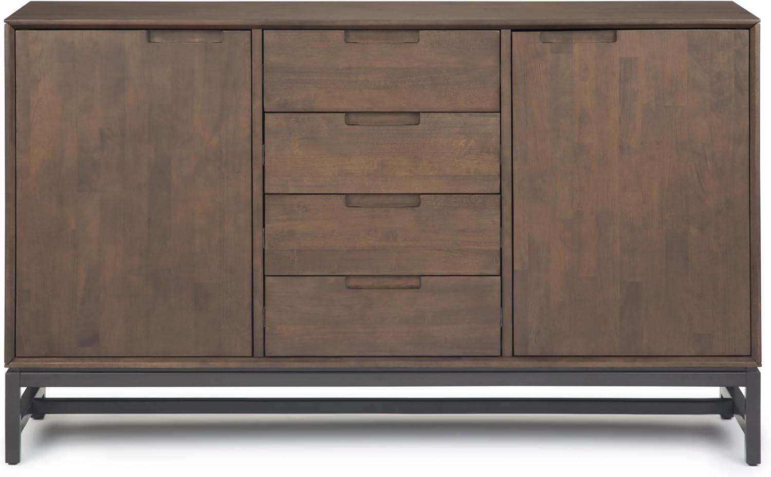 Simpli Home Banting 60"W Solid Wood Industrial 2-Door Sideboard Buffet with 4 Center Drawers