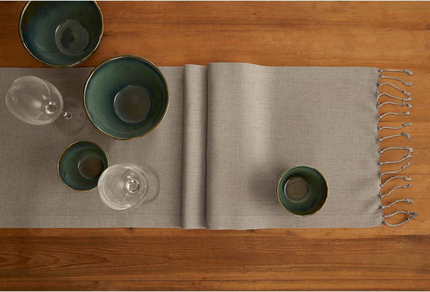 Solino Home Twisted Fringe - 100% Pure Linen Table Runner