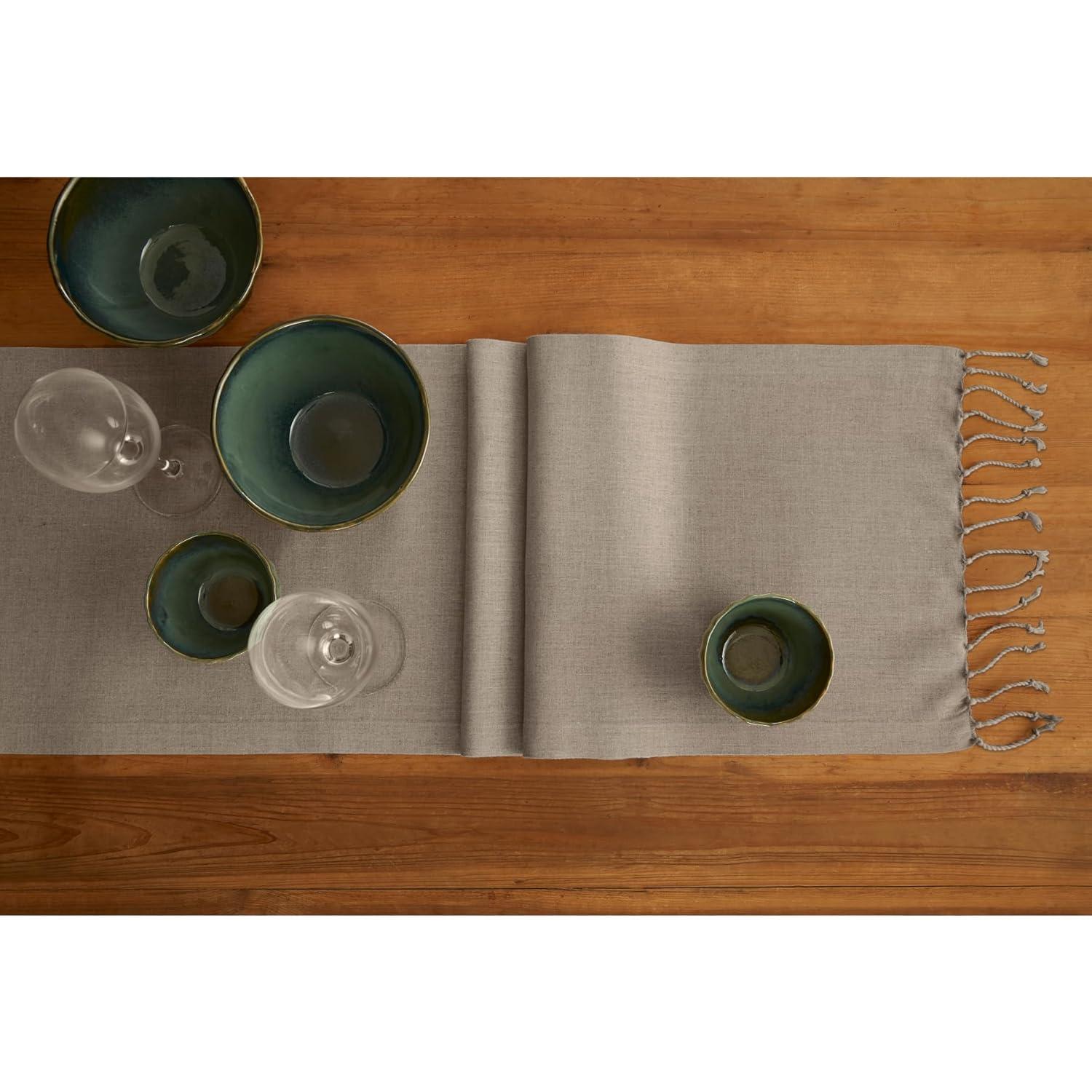 Solino Home Twisted Fringe - 100% Pure Linen Table Runner