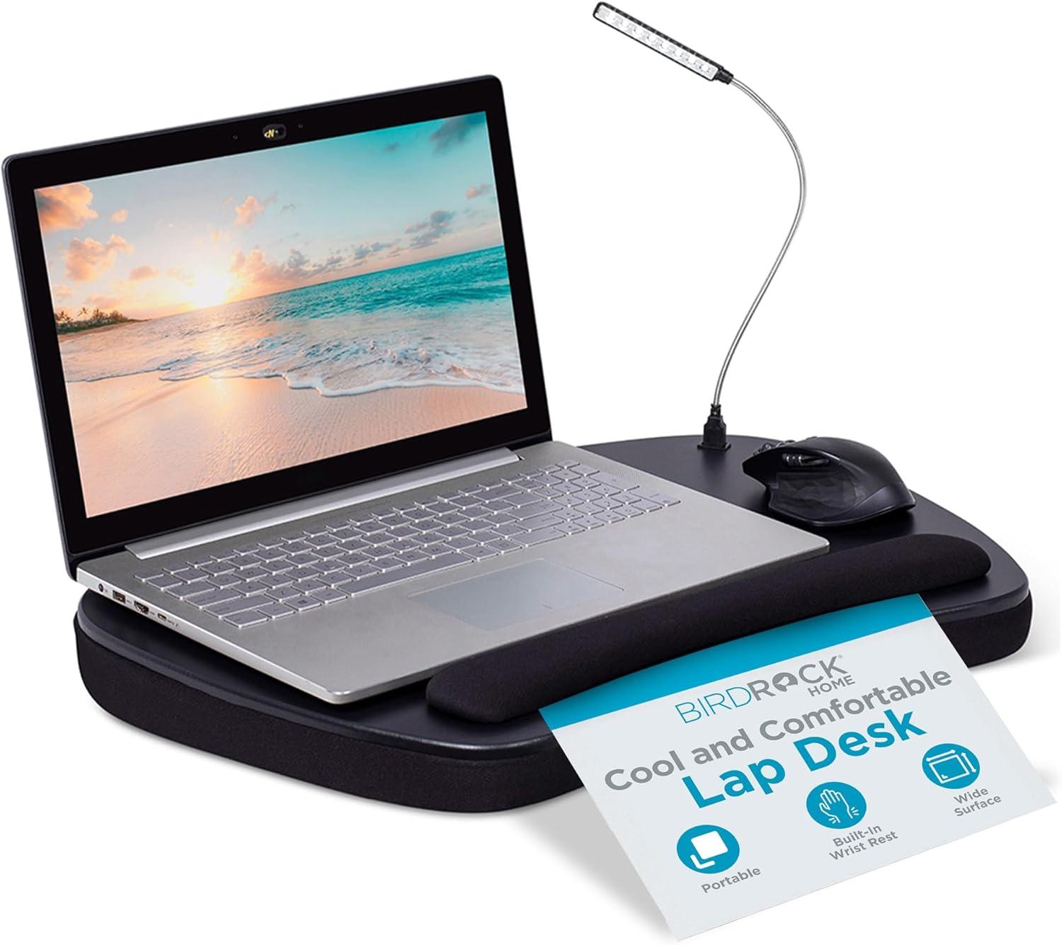 Sofia + Sam Oversized Memory Foam Lap Desk with USB Light - - Fits Laptops Up to 17 Inches - Matte Black