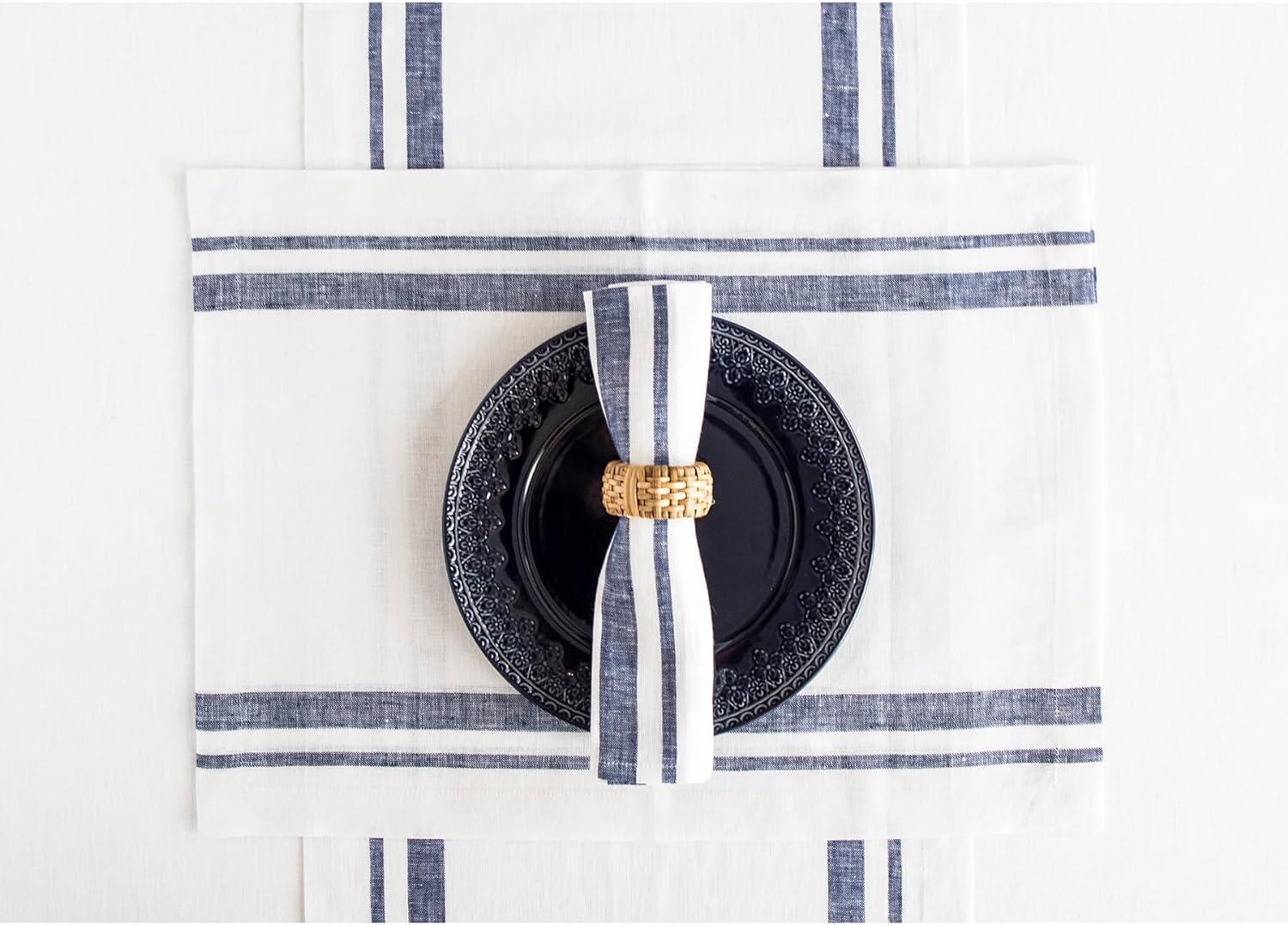 Navy and White French Stripe Linen Napkins Set of 4