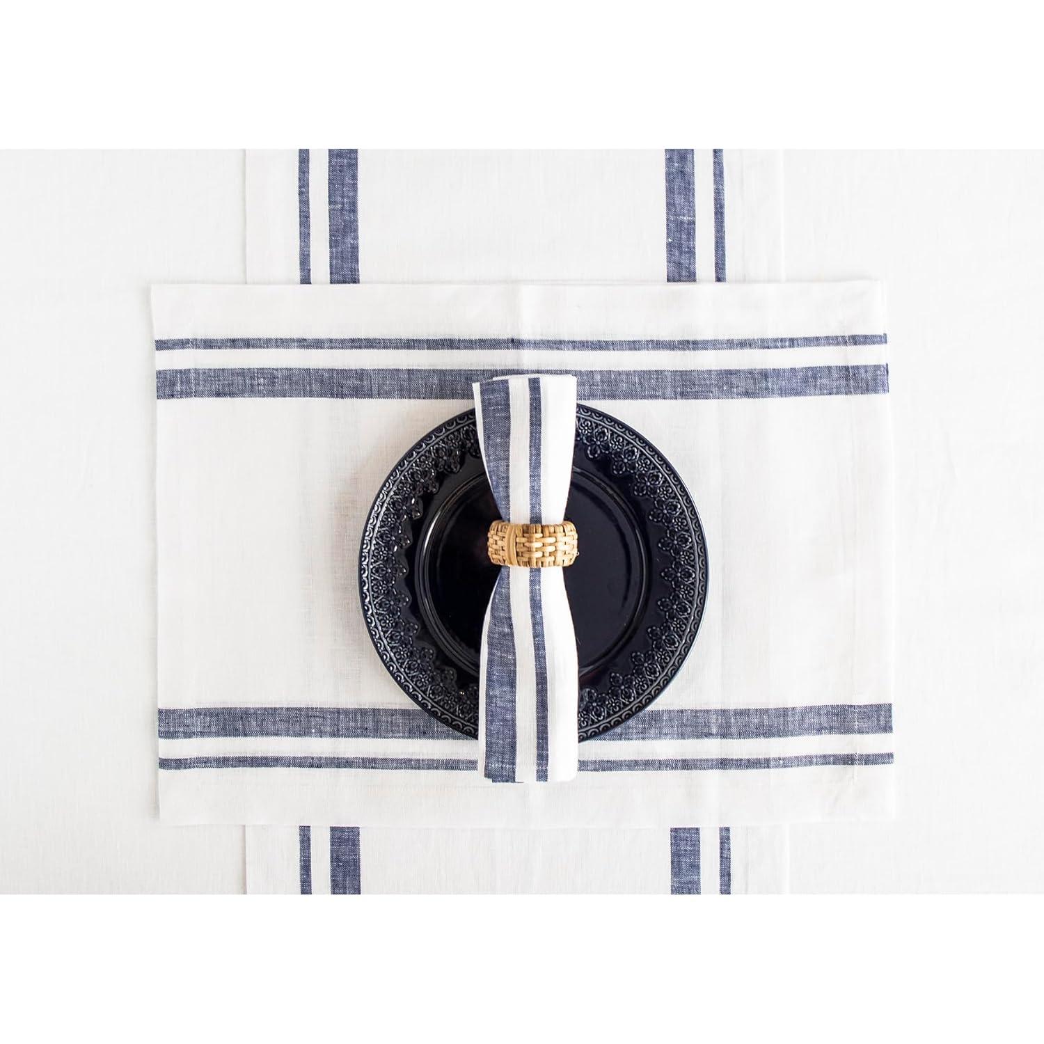 Solino Home French Stripe - 100% Pure Linen Placemats (Set of 4)