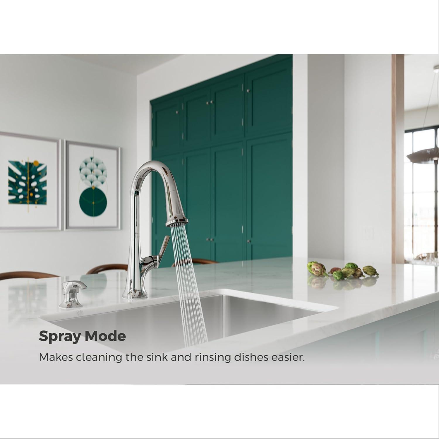 Pfister Ridgeline Kitchen Faucet with Pull Down Sprayer and Soap Dispenser, Single Handle, High Arc, Polished Chrome Finish, F5297RGC