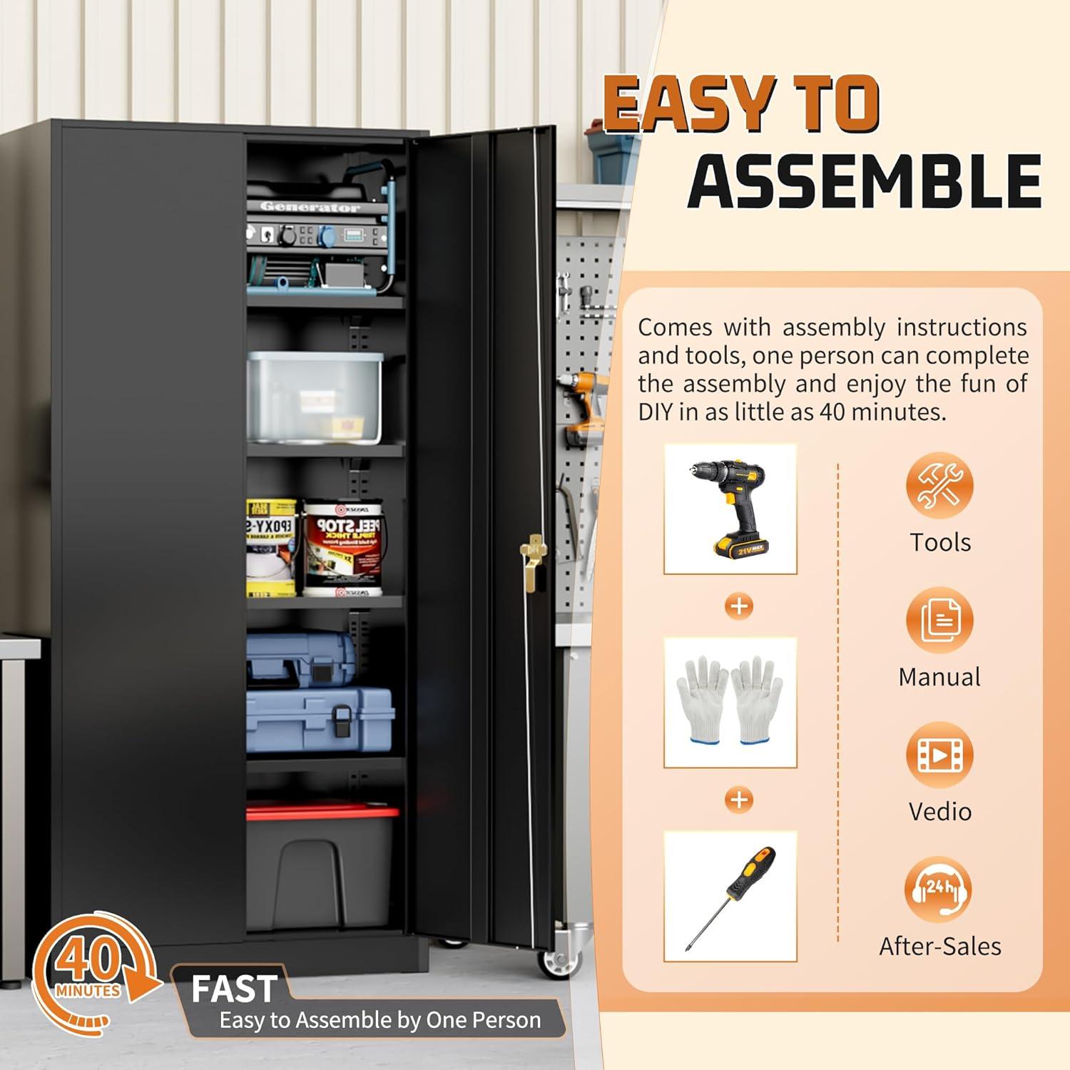 Greenvelly Metal Storage Cabinet with Lock, 72" H Black Metal Garage Storage Cabinet with Doors and 4 Shelves, Lockable Steel Tool Cabinets for Garage, Home, Office, Shop, School(36" W x 18" D)