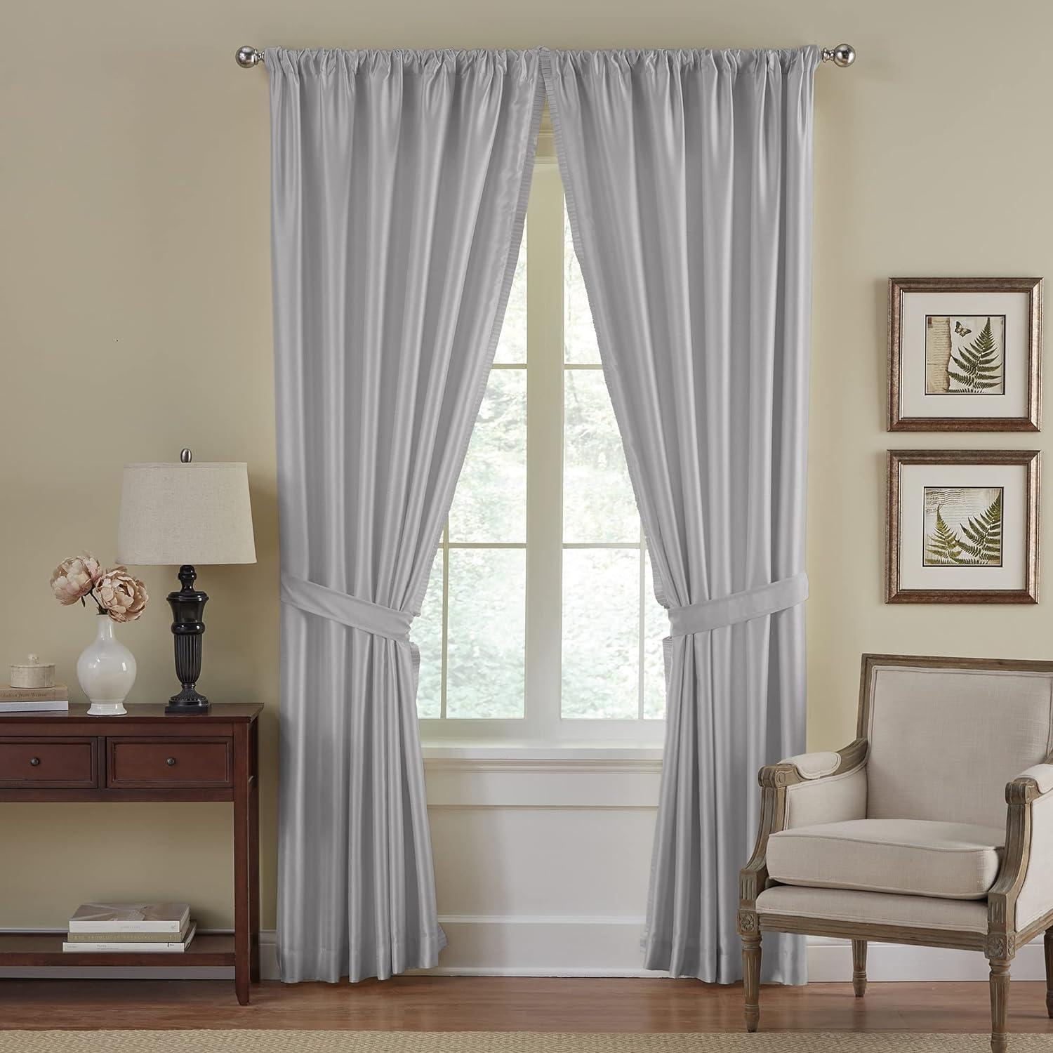 Elrene Versailles Faux Silk Room Darkening Single Window Curtain Panel - Elrene Home Fashions