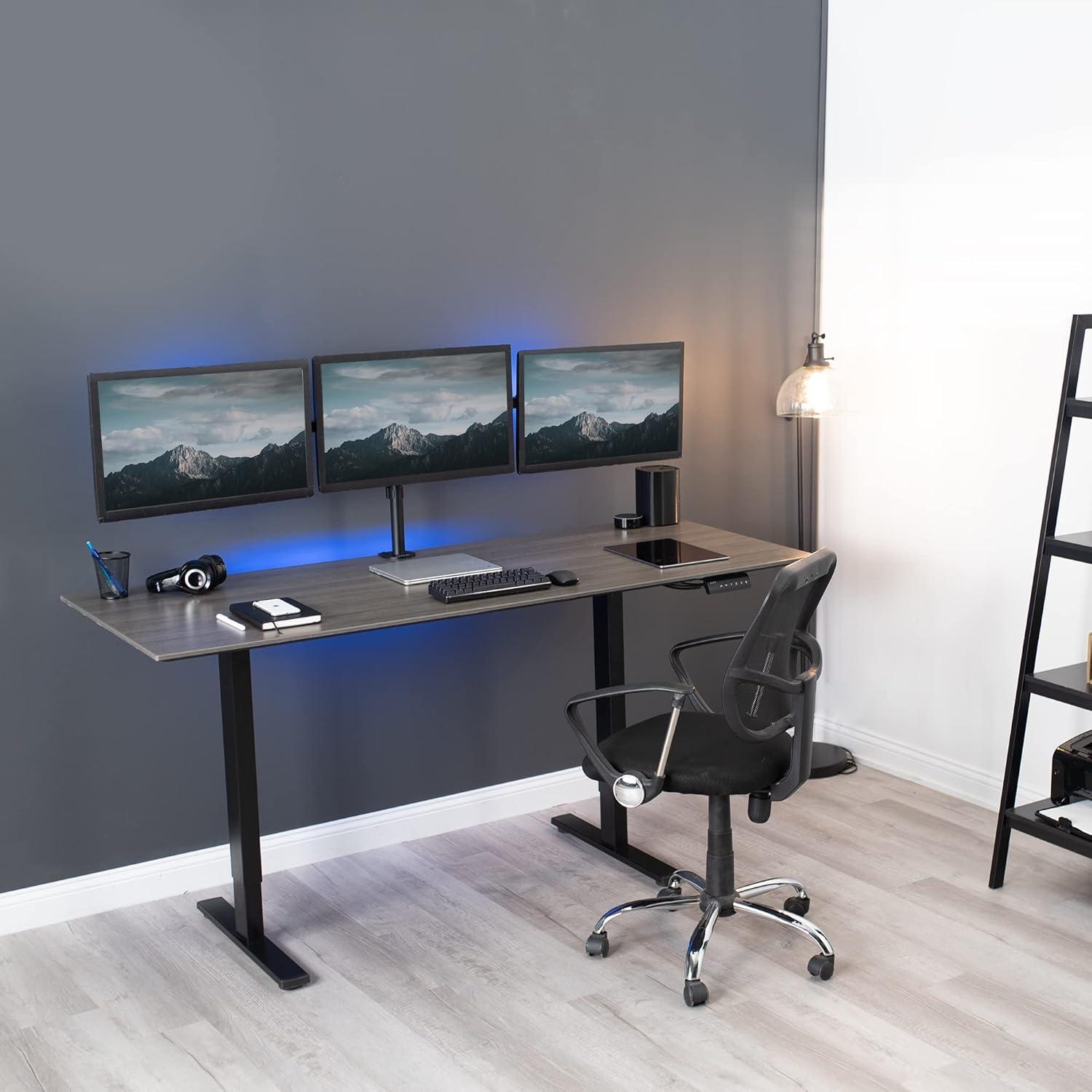 Black Steel Triple Monitor Desk Mount for 21.5 to 27 Inch Screens