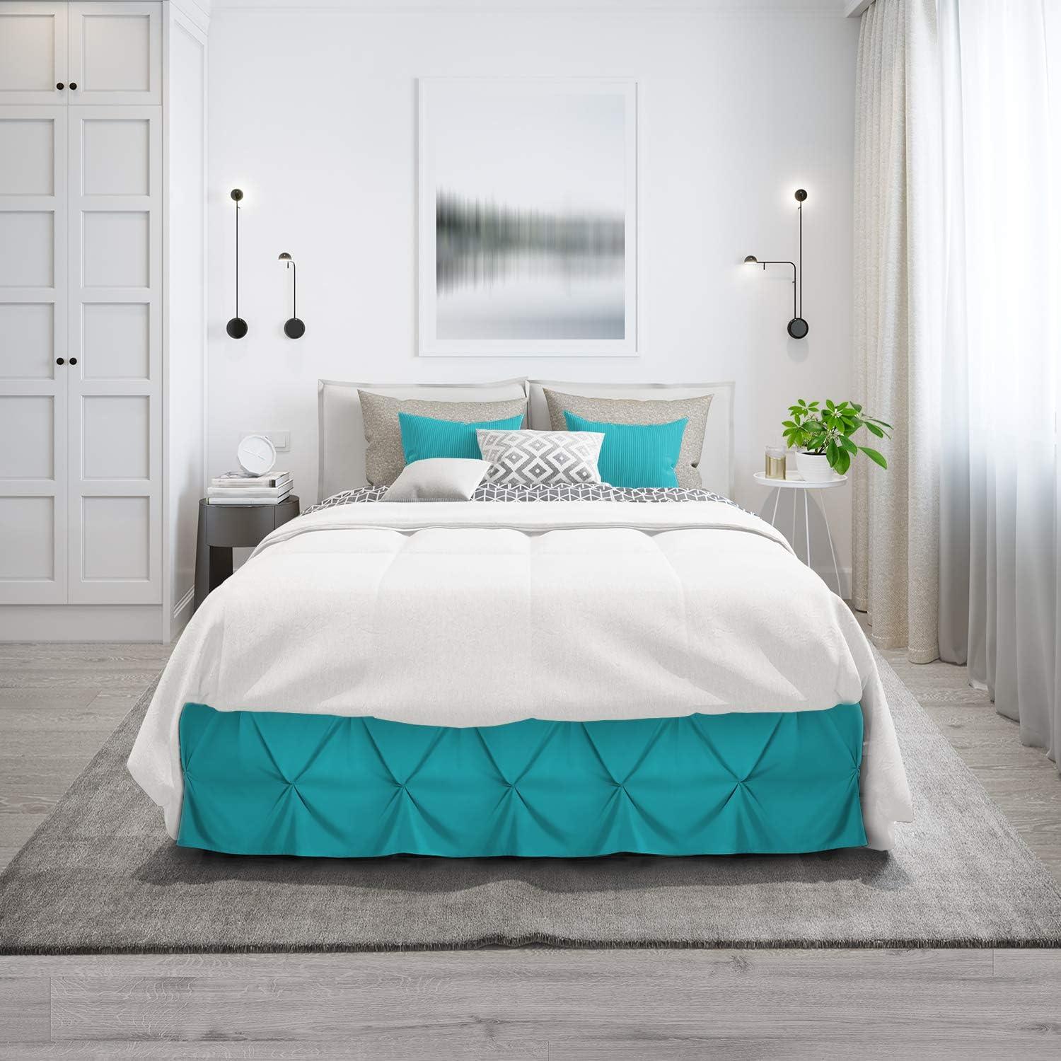 Teal Pinch Pleat Twin Bed Skirt with 14" Drop