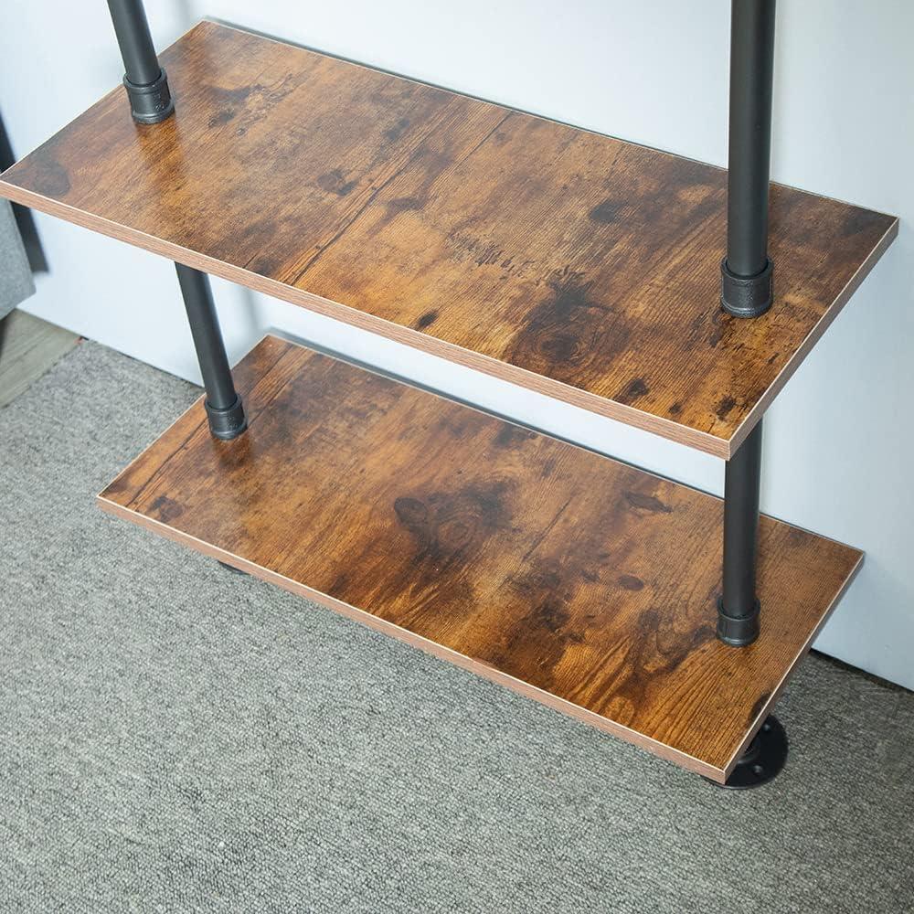 5 Shelf Industrial Pipe Shelving, Black Modern Bookcase Bookshelf, Wall Mount Ladder Shelf with Metal Frame Display Selves