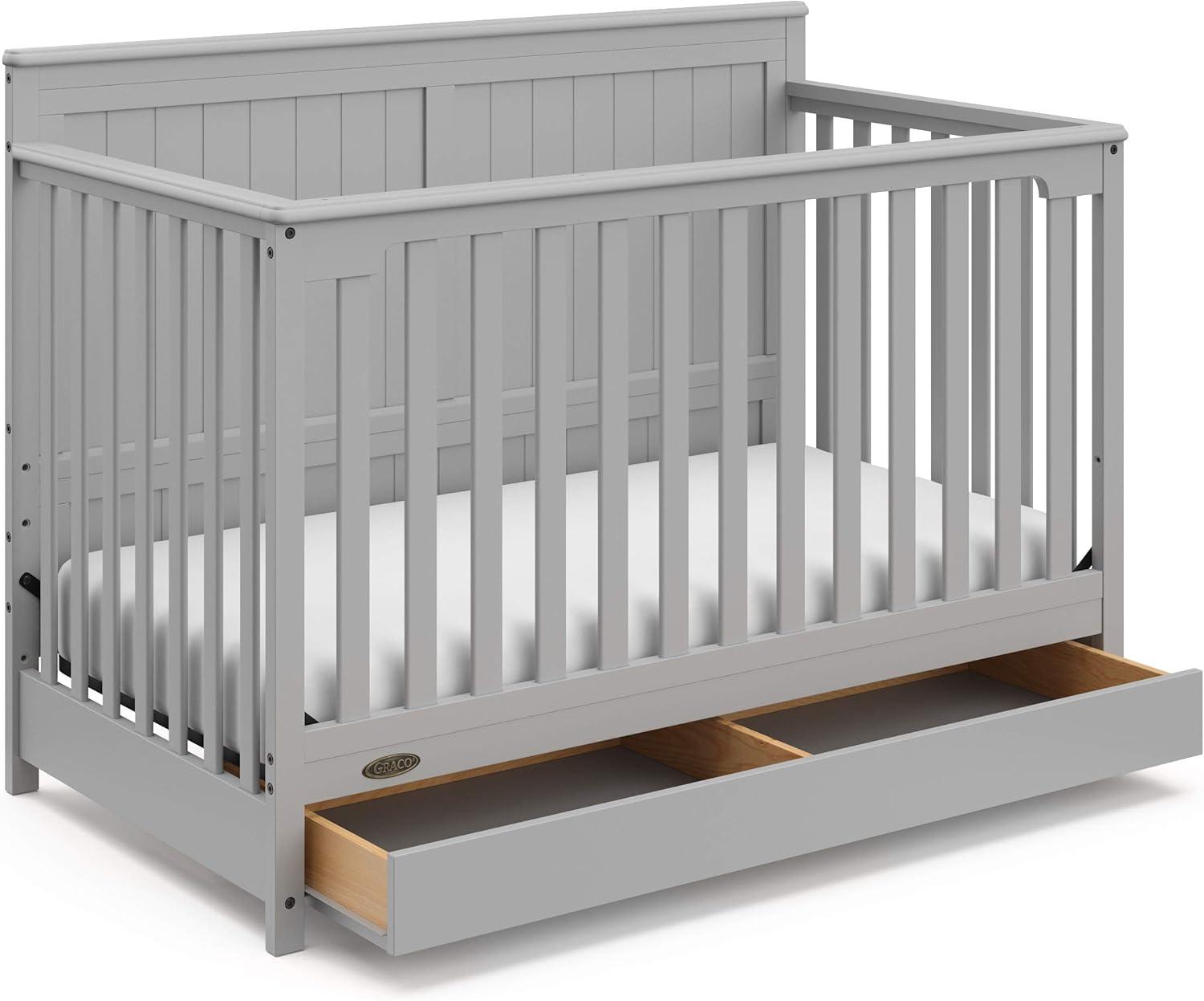 Pebble Gray 5-in-1 Convertible Crib with Storage Drawer