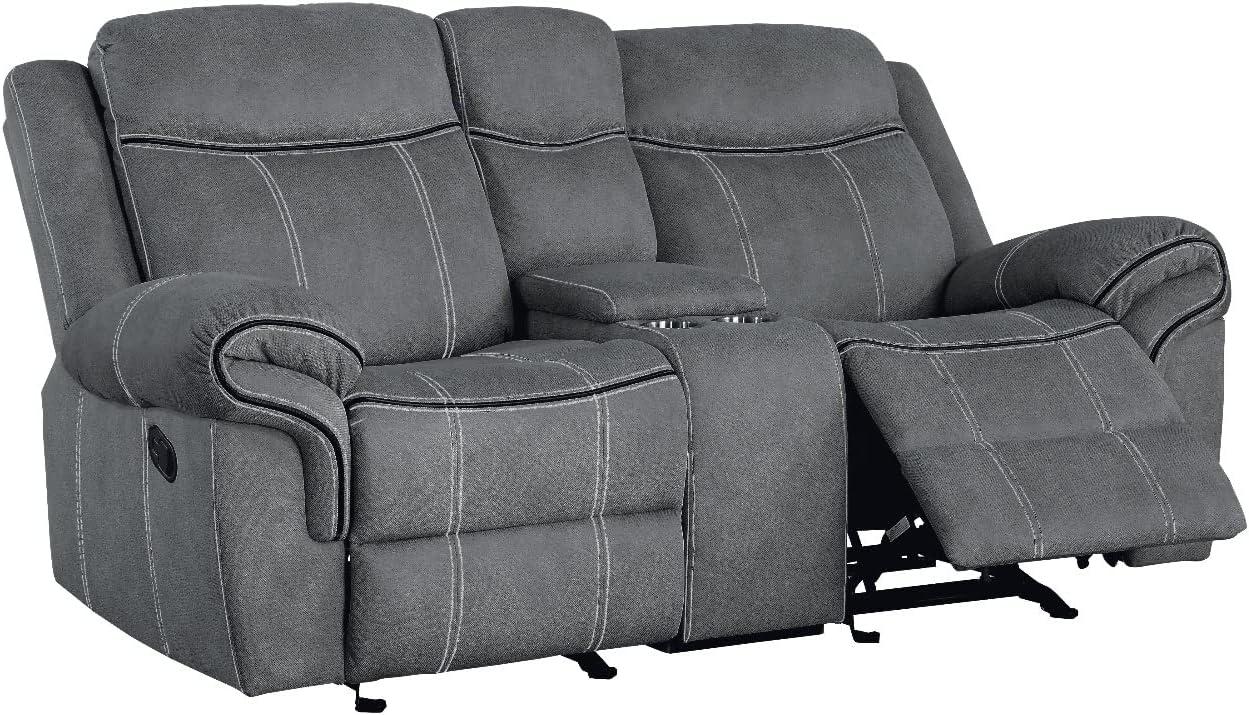 Modern 2-Tone Gray Velvet Tufted Loveseat with Storage & Cup Holder