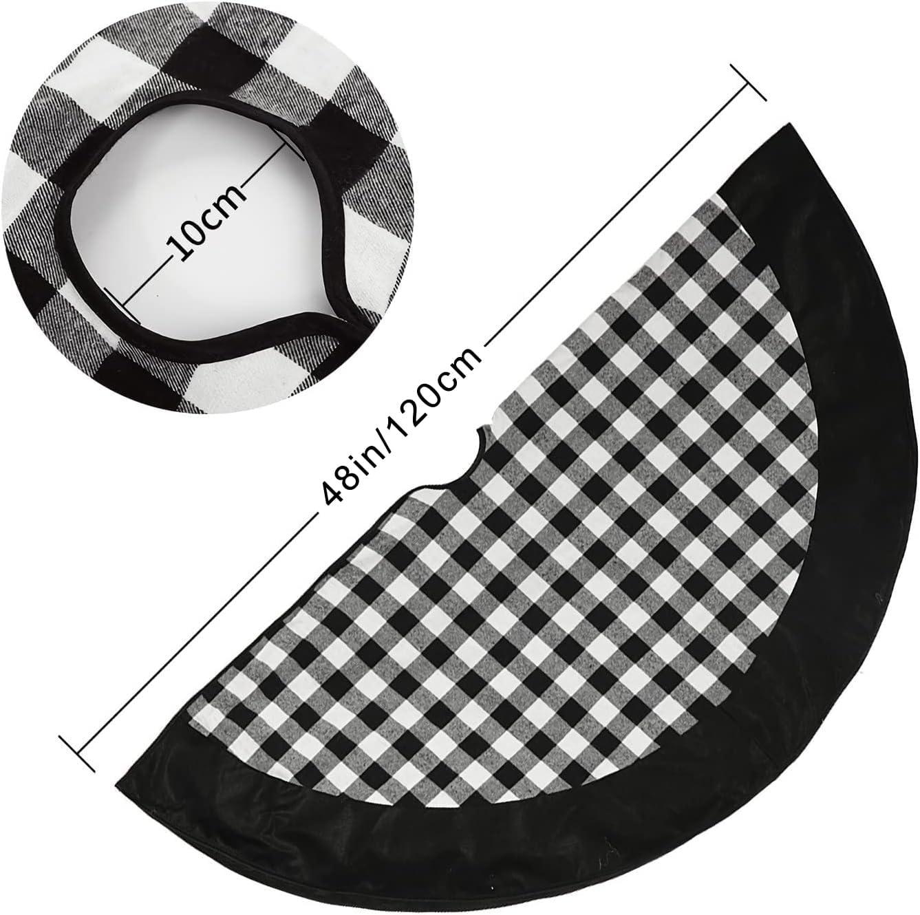 Christmas Tree Skirt 48 inch Large, Double Layer Black and White Plaid Buffalo Slim Checked Tree Mat for Xmas Country Farmhouse Holiday Party Decoration Christmas Ornaments