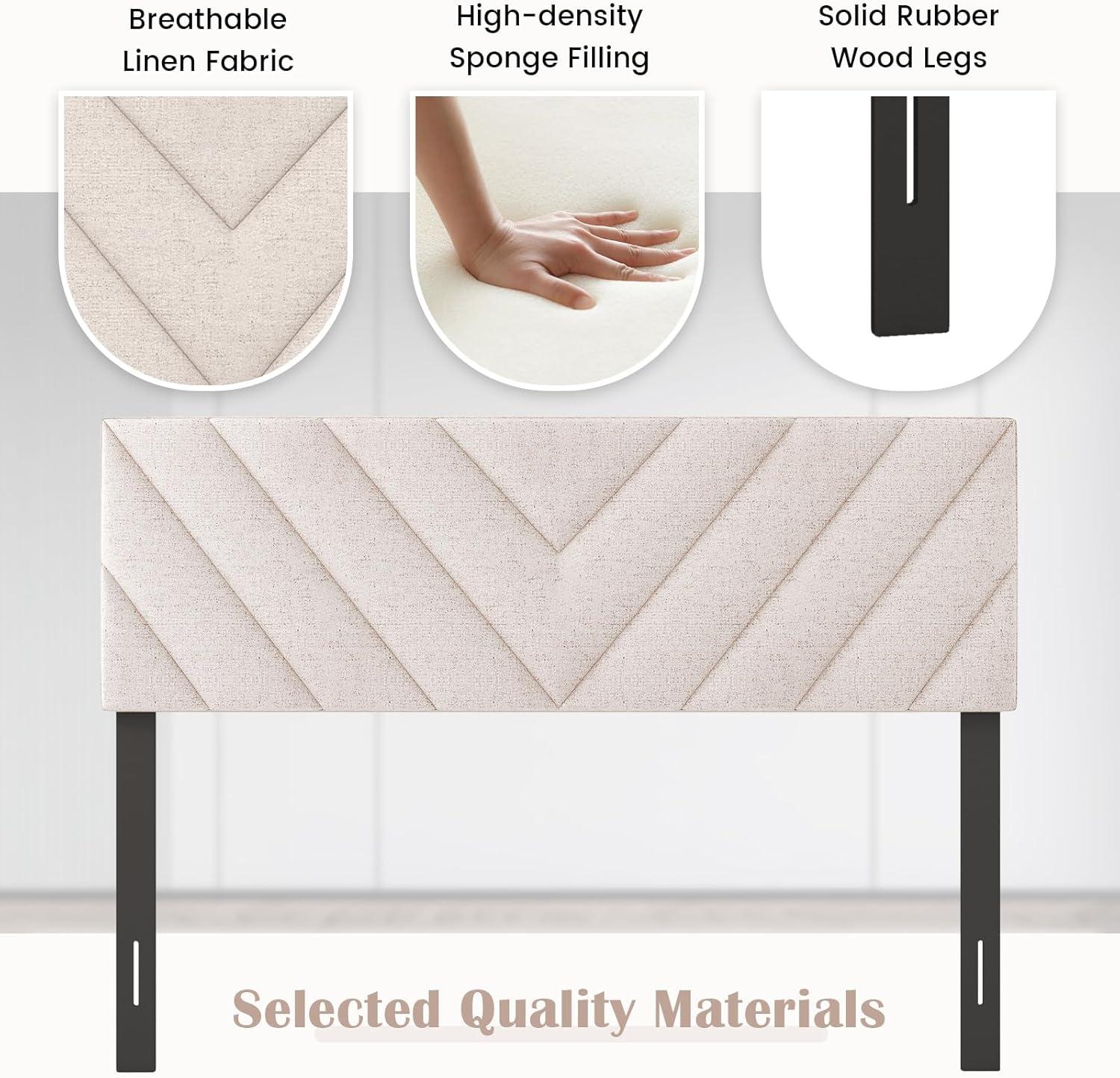 Kepooman Headboard, Linen Upholstered Headboard for Full and Queen Size Bed Frames-Beige