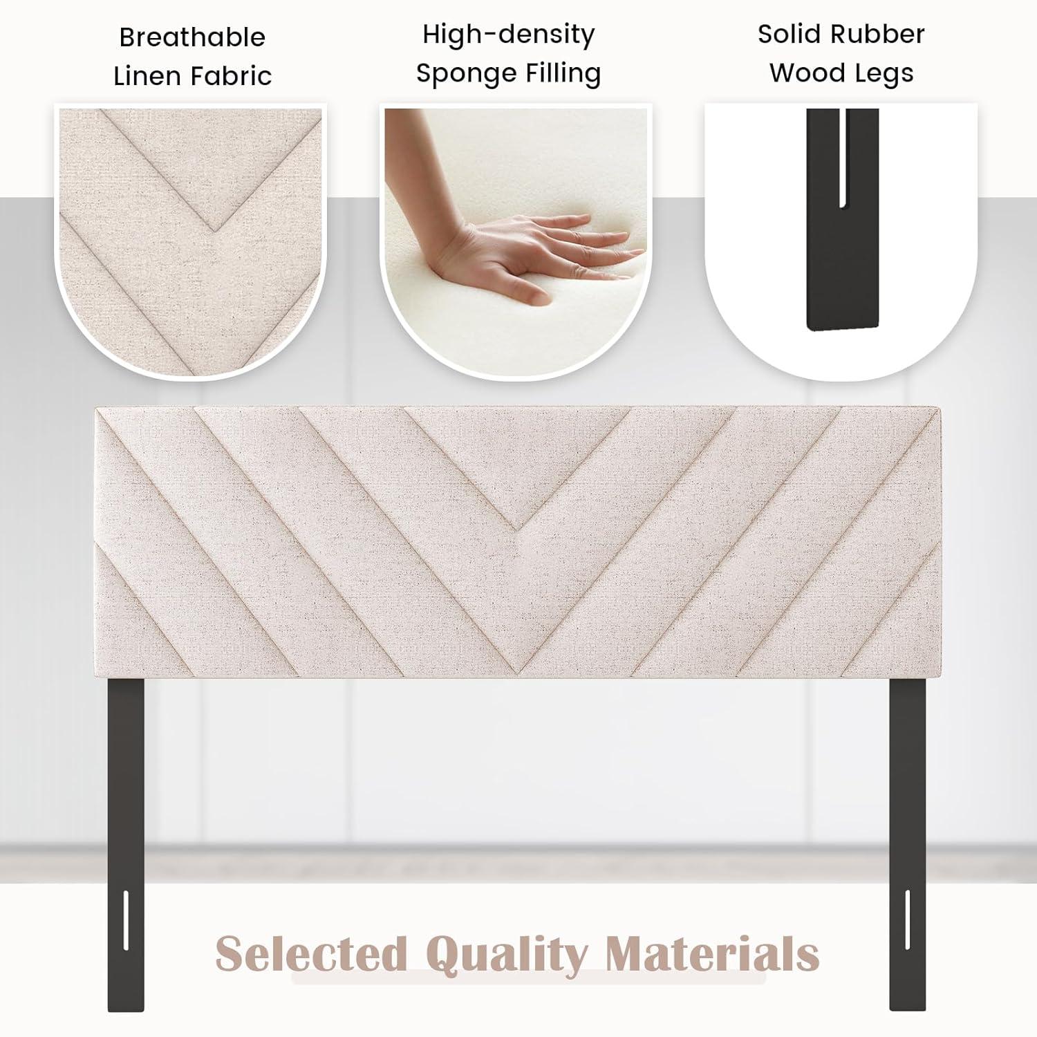 Kepooman Headboard, Linen Upholstered Headboard for Full and Queen Size Bed Frames-Beige