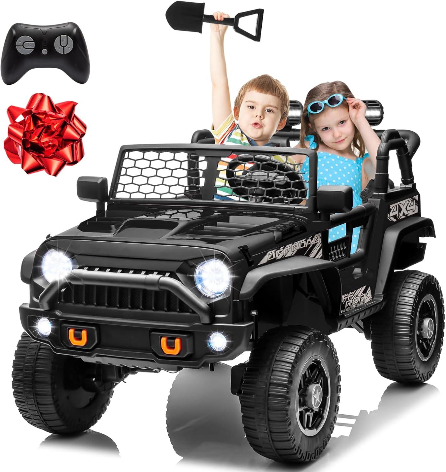 Ancheer 24V Real 2 Seater Ride On Toys Electric SUV Jeep Car With Remote Control,2WD/4WD Switchable, 4X100W Motor, Bluetooth, Music, USB, Lights