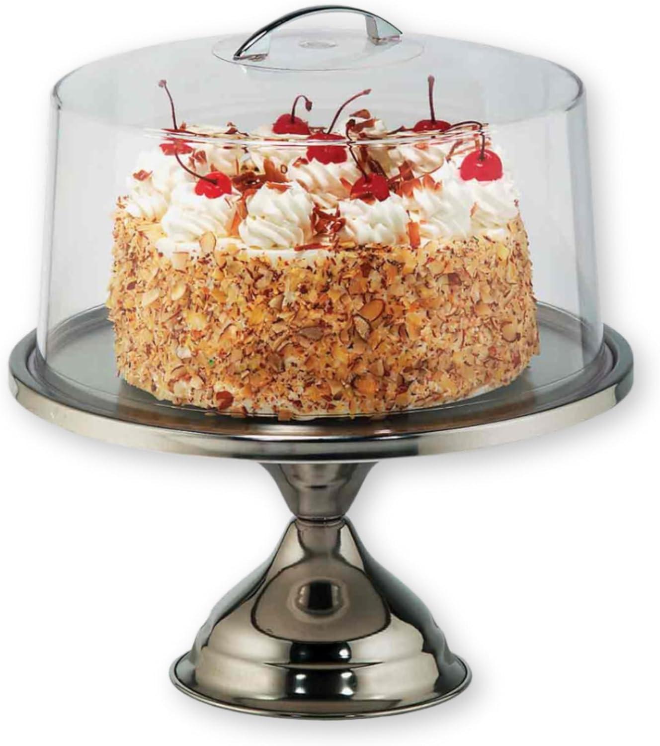 Silver Stainless Steel Cake Stand with Clear Dome Cover