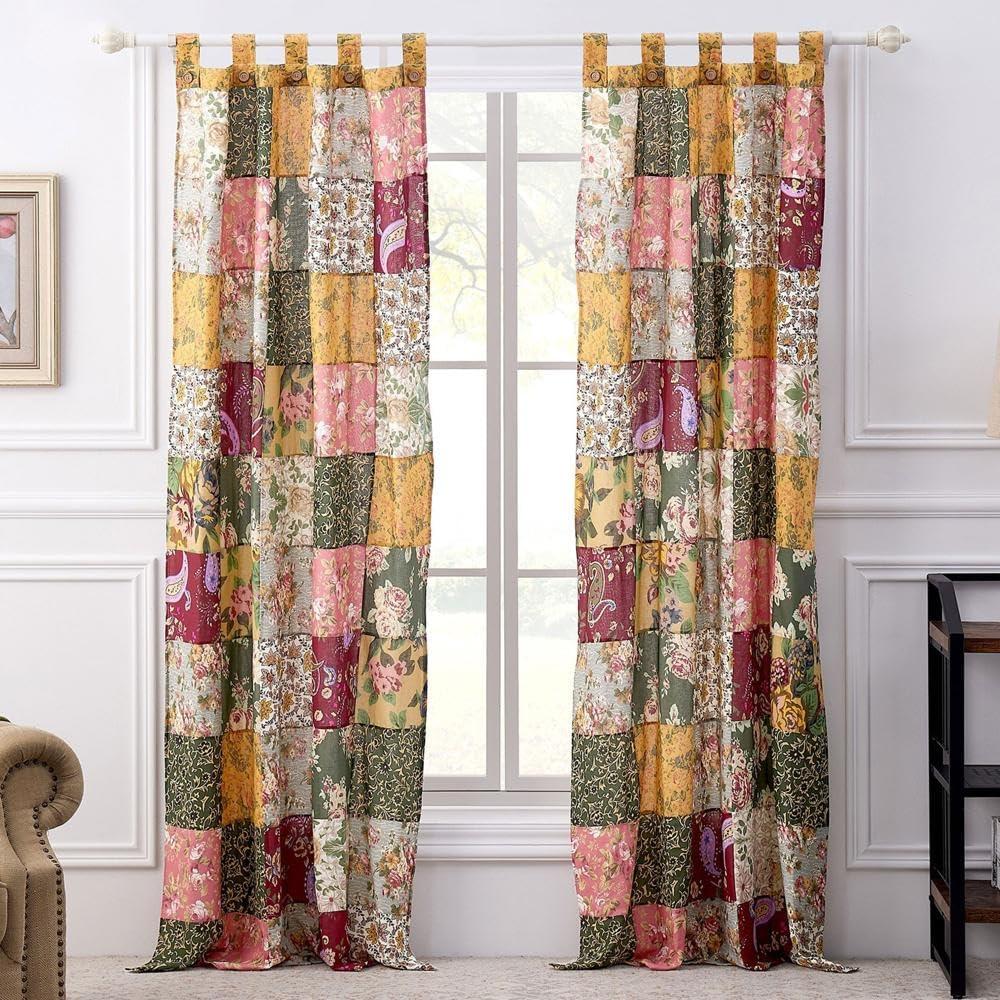 Antique Chic Patchwork Semi-Sheer Tab Top Curtain Panels