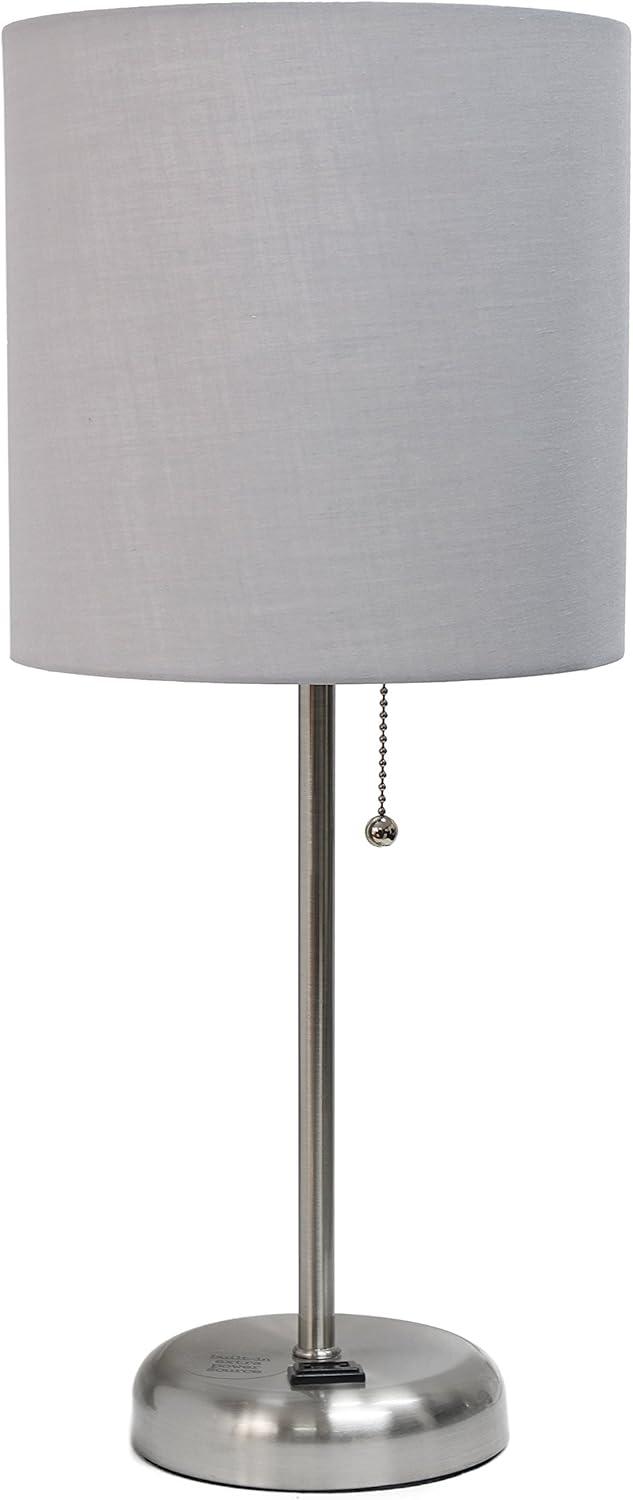 Modern Grey Brushed Steel Nightstand Lamp with Tube Shade