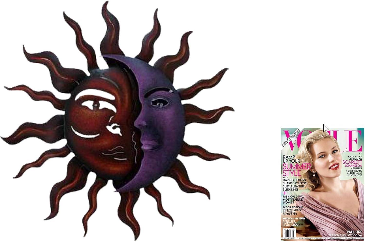 Handmade Red and Purple Steel Sun and Moon Wall Art