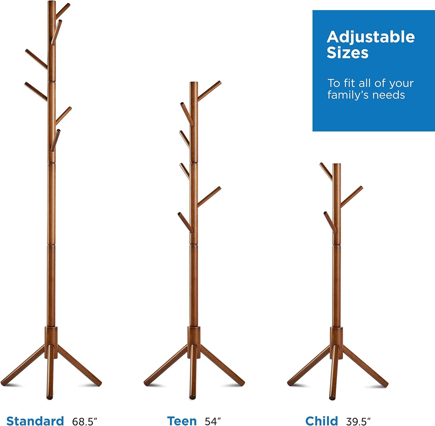 Adjustable Pinewood Tree Coat Rack with 6 Hooks