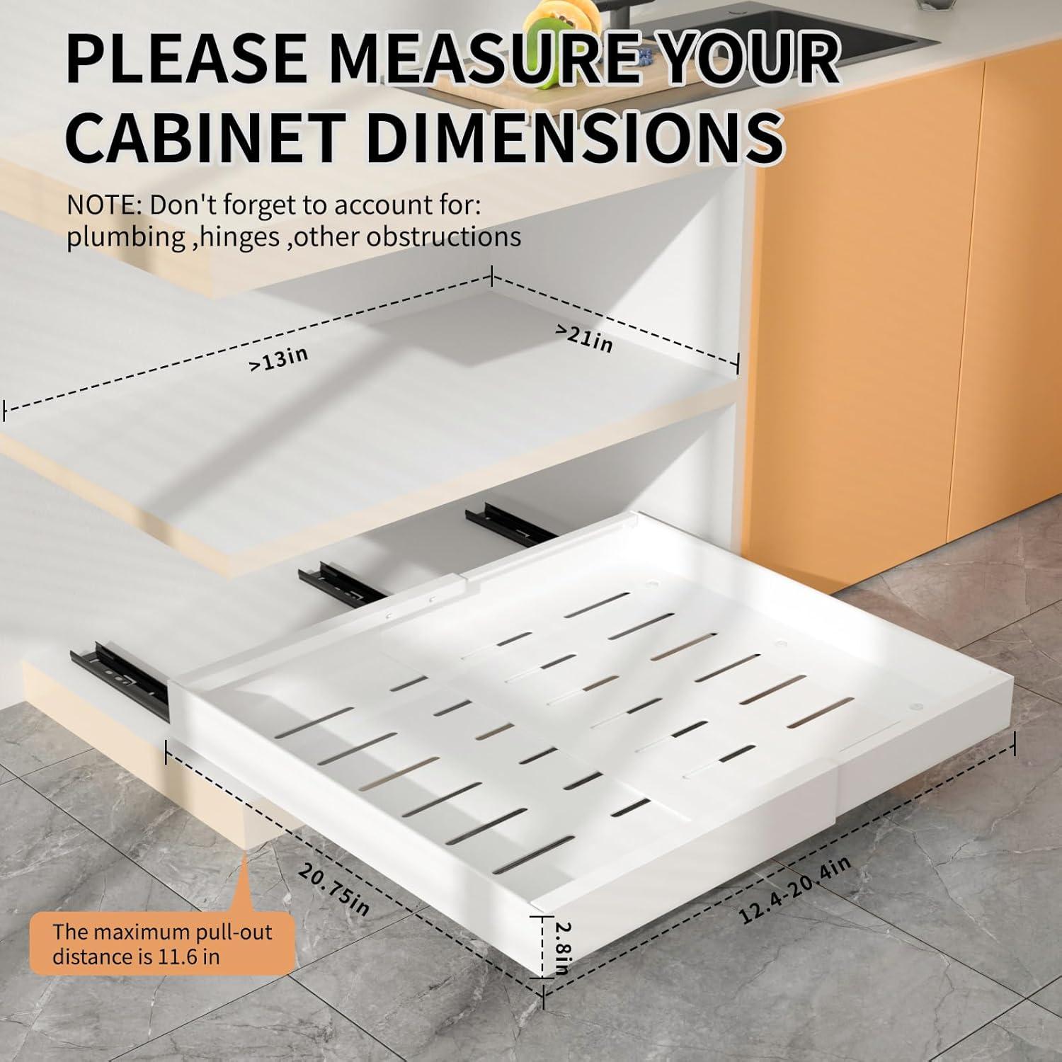 Pull Out Cabinet Organizer 2 pack,Expandable (12.6"-20.4") Pull Out Drawers for Cabinets, Slide Out Cabinet Organizers with Adhesive Nano Film for Kitchen Cabinet Organization