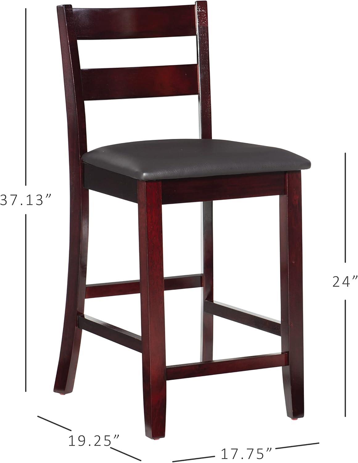 Triena Soho 24" Dark Cherry Wood and Brown Faux Leather Counter Stool