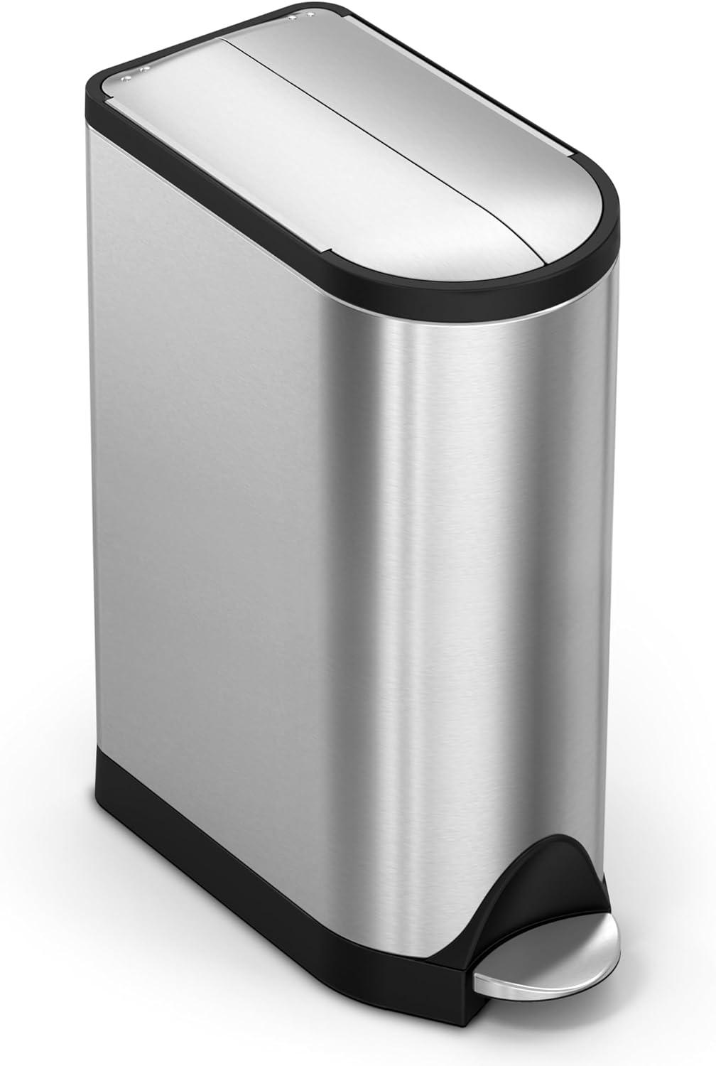 simplehuman 18 Liter / 4.8 Gallon Butterfly Lid Kitchen Step Trash Can, Brushed Stainless Steel