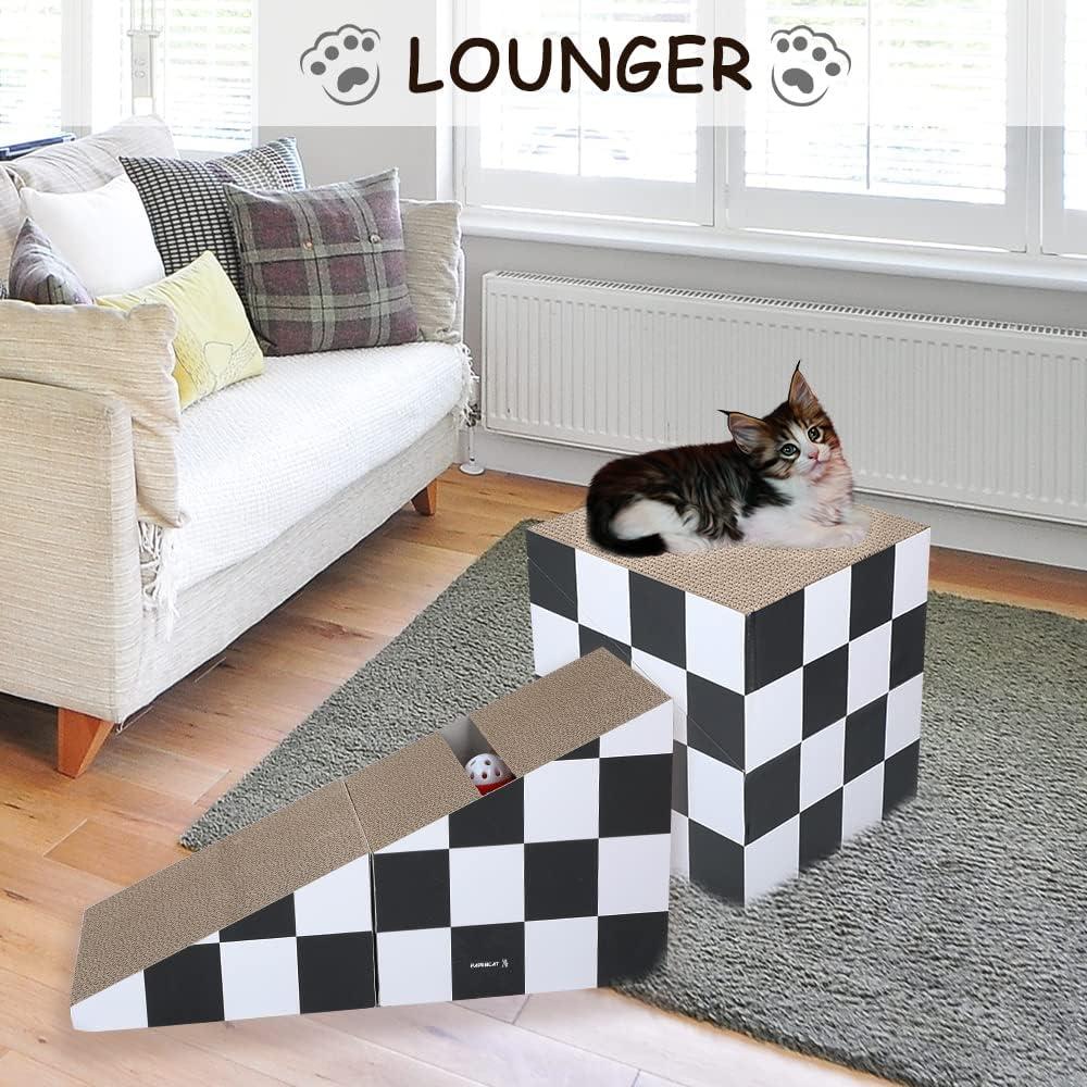 FluffyDream Triangle Cat Scratching Board 2-in-1 Scratching Lounge Bed