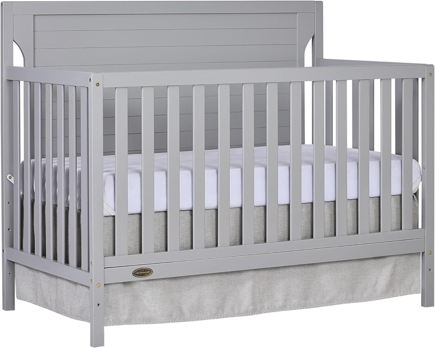 Pebble Grey Pinewood 5-in-1 Convertible Crib with Adjustable Mattress Height