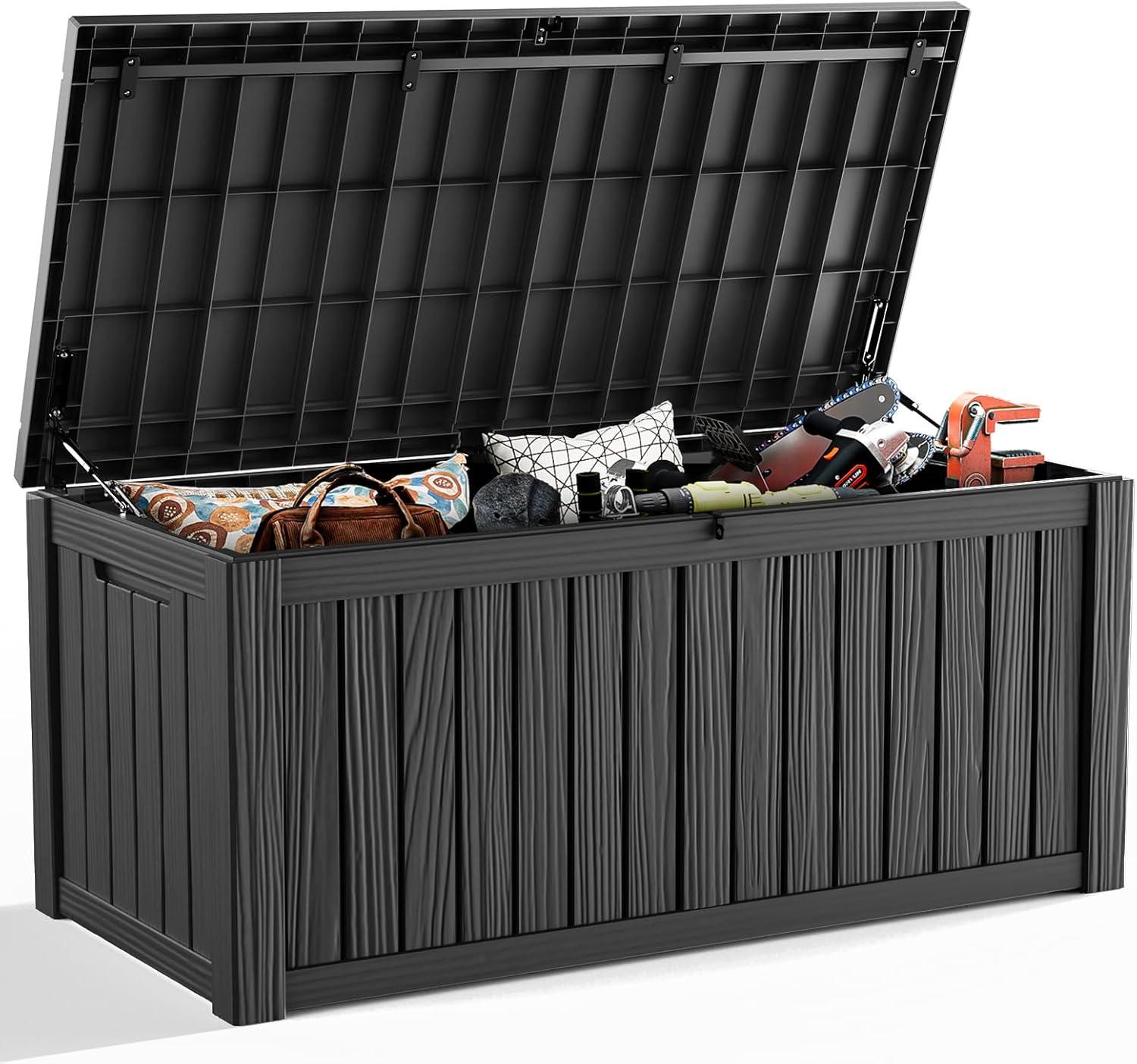 Hokku Designs Waterproof 120 Gallon Large Outdoor Indoor Patio Storage Deck Box , Outside Storage Bin for Cushion Pillows, Towels, Garden Tools