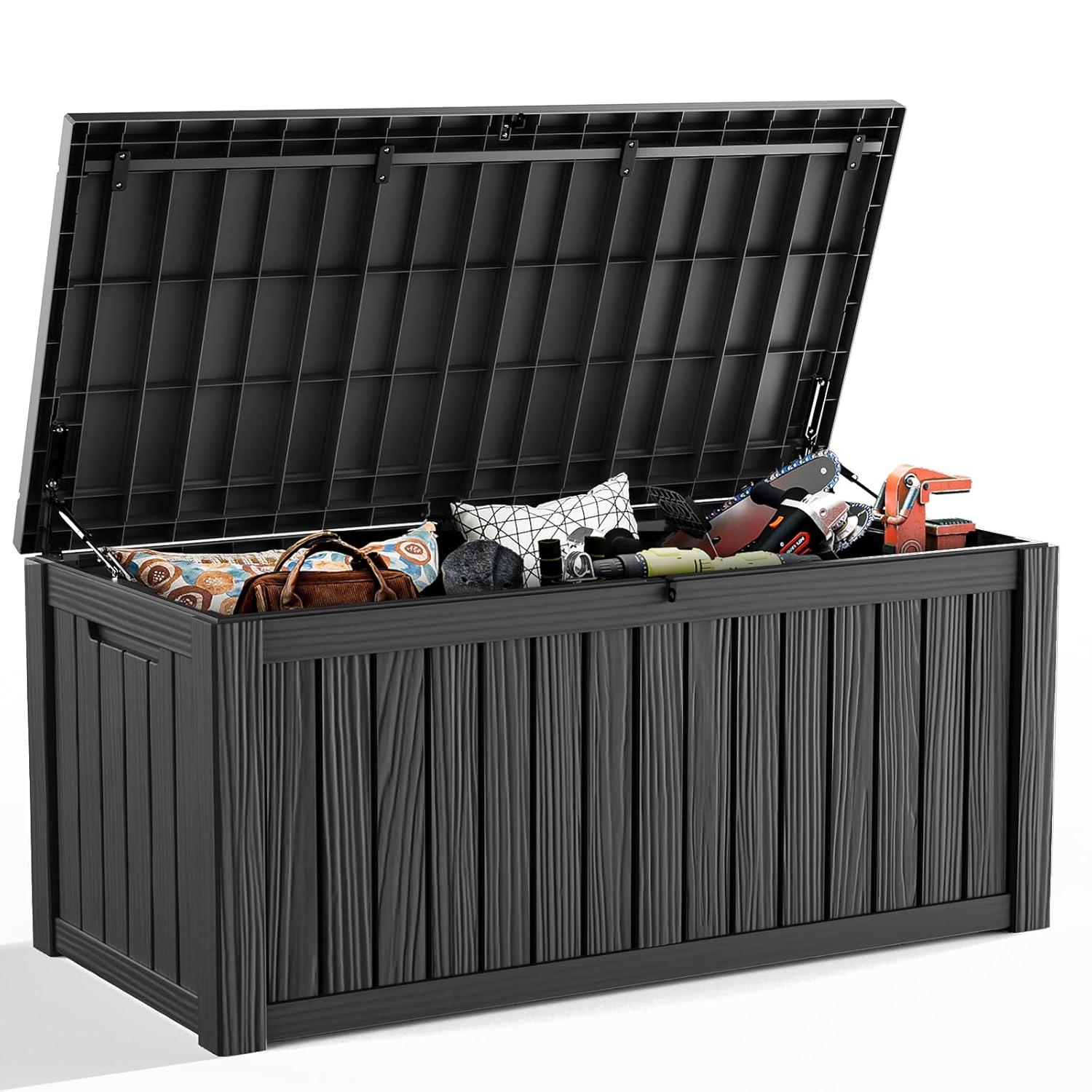 Hokku Designs Waterproof 120 Gallon Large Outdoor Indoor Patio Storage Deck Box , Outside Storage Bin for Cushion Pillows, Towels, Garden Tools