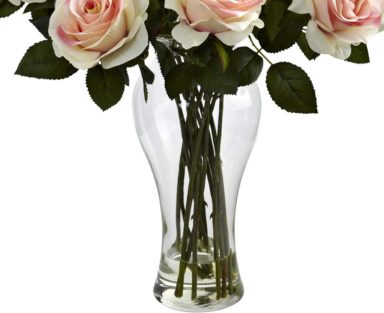 Light Pink Blooming Roses in Glass Vase with Faux Water