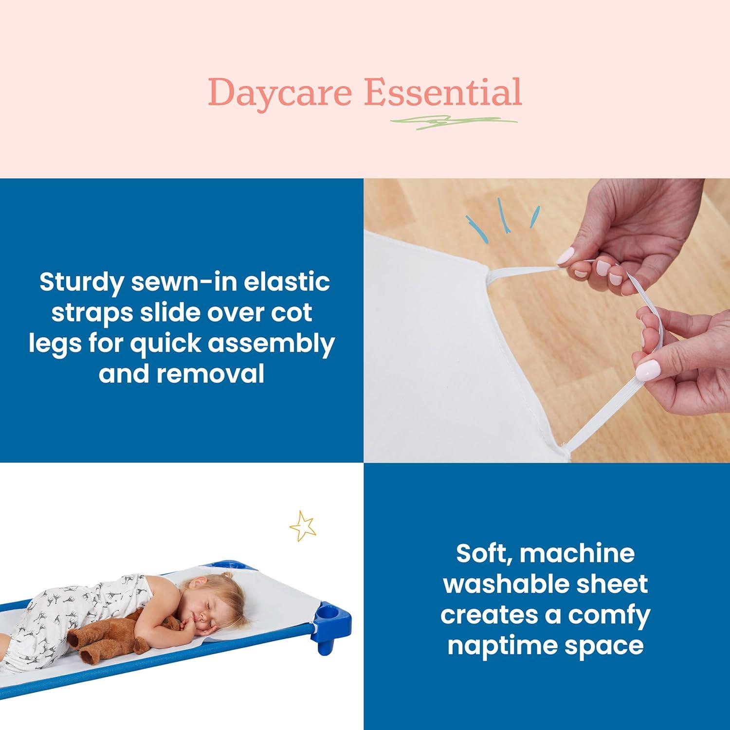 ECR4Kids ECR4Kids Cot Sheet, Toddler Size, Rest Time Accessories, White, 12-Pack (Set of 12)